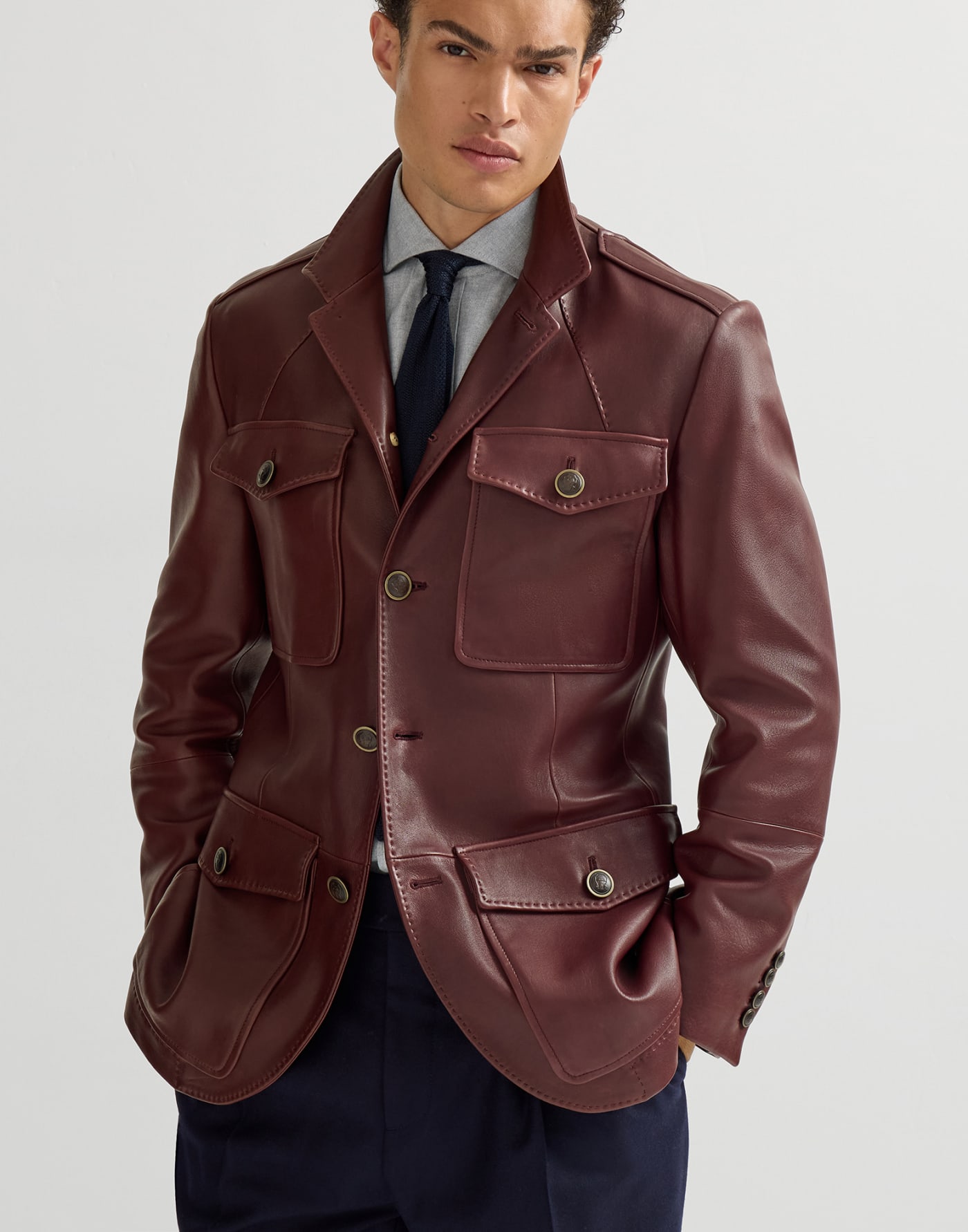Polished nappa leather blazer Bordeaux Man - Brunello Cucinelli