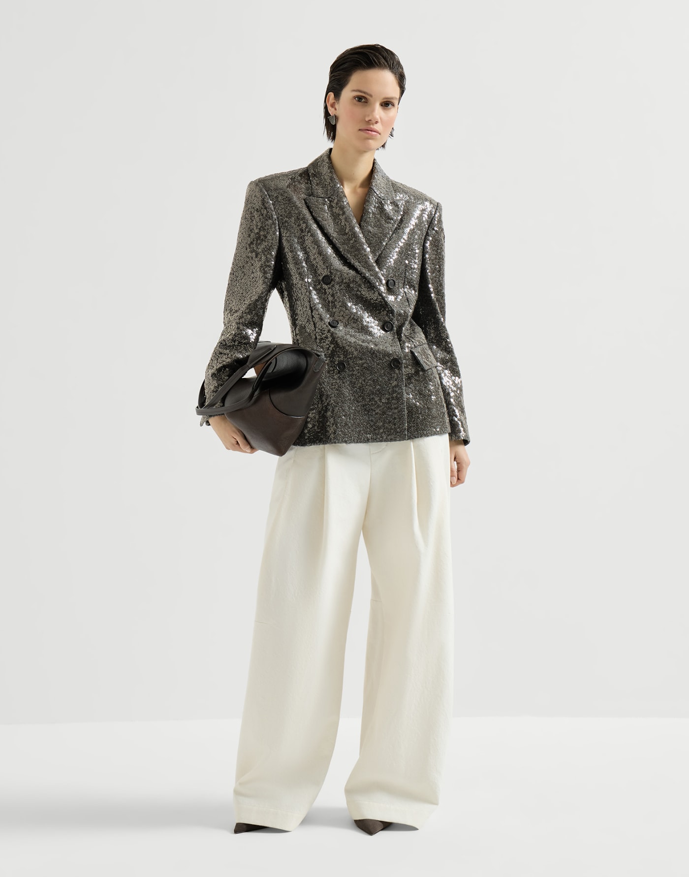Dazzling texture embroidery blazer Dark Grey Woman - Brunello Cucinelli