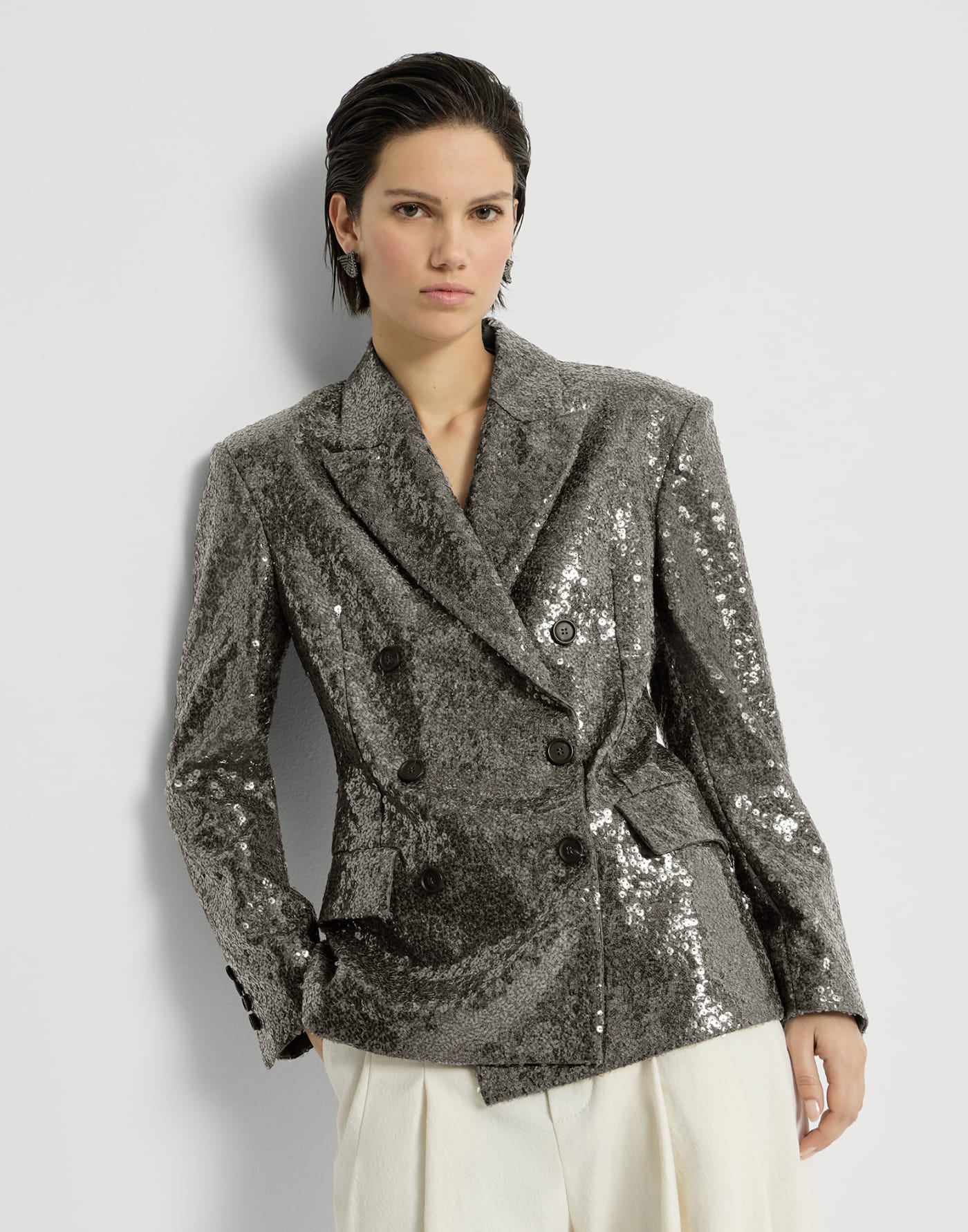 Dazzling texture embroidery blazer Dark Grey Woman - Brunello Cucinelli
