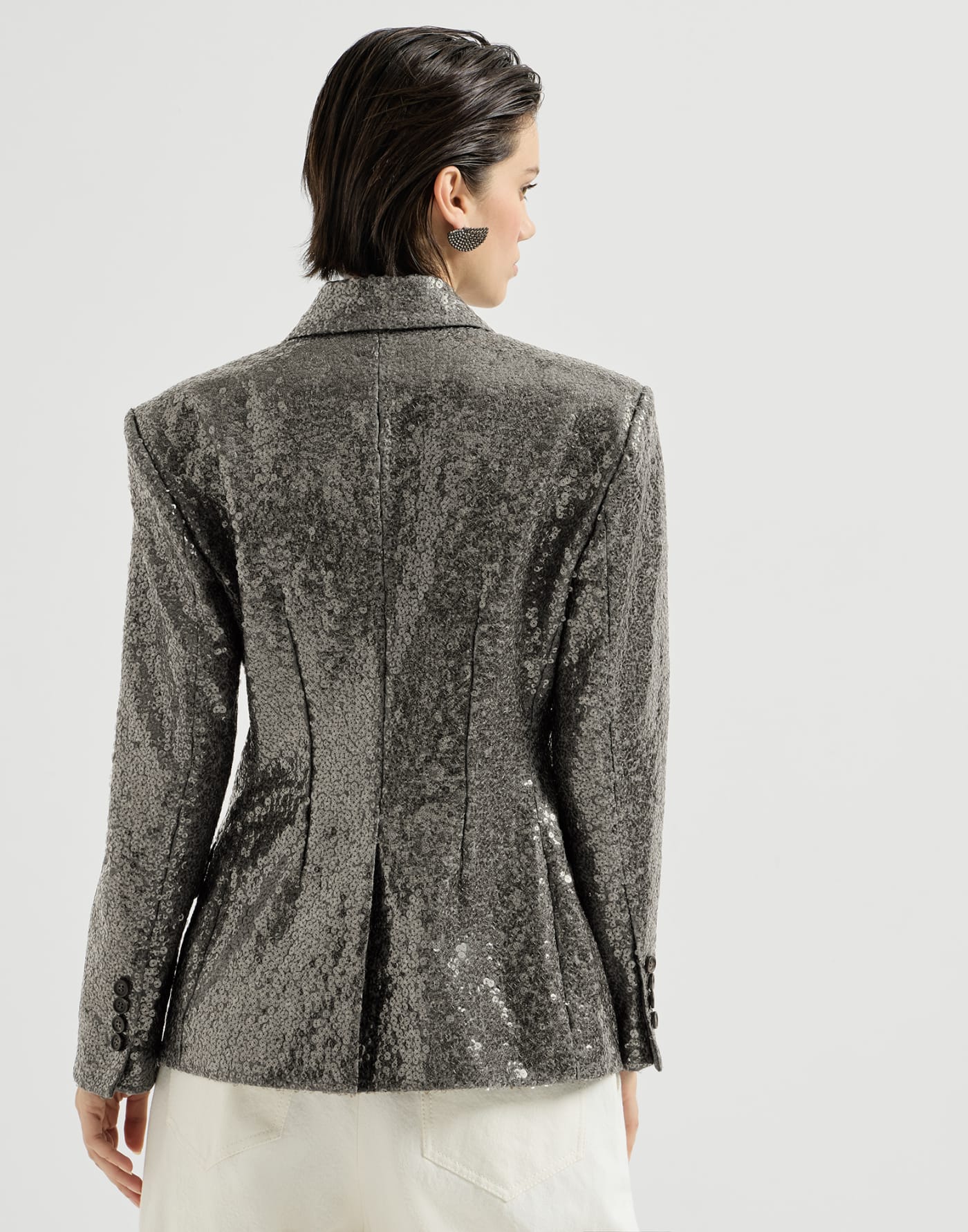 Dazzling texture embroidery blazer Dark Grey Woman - Brunello Cucinelli
