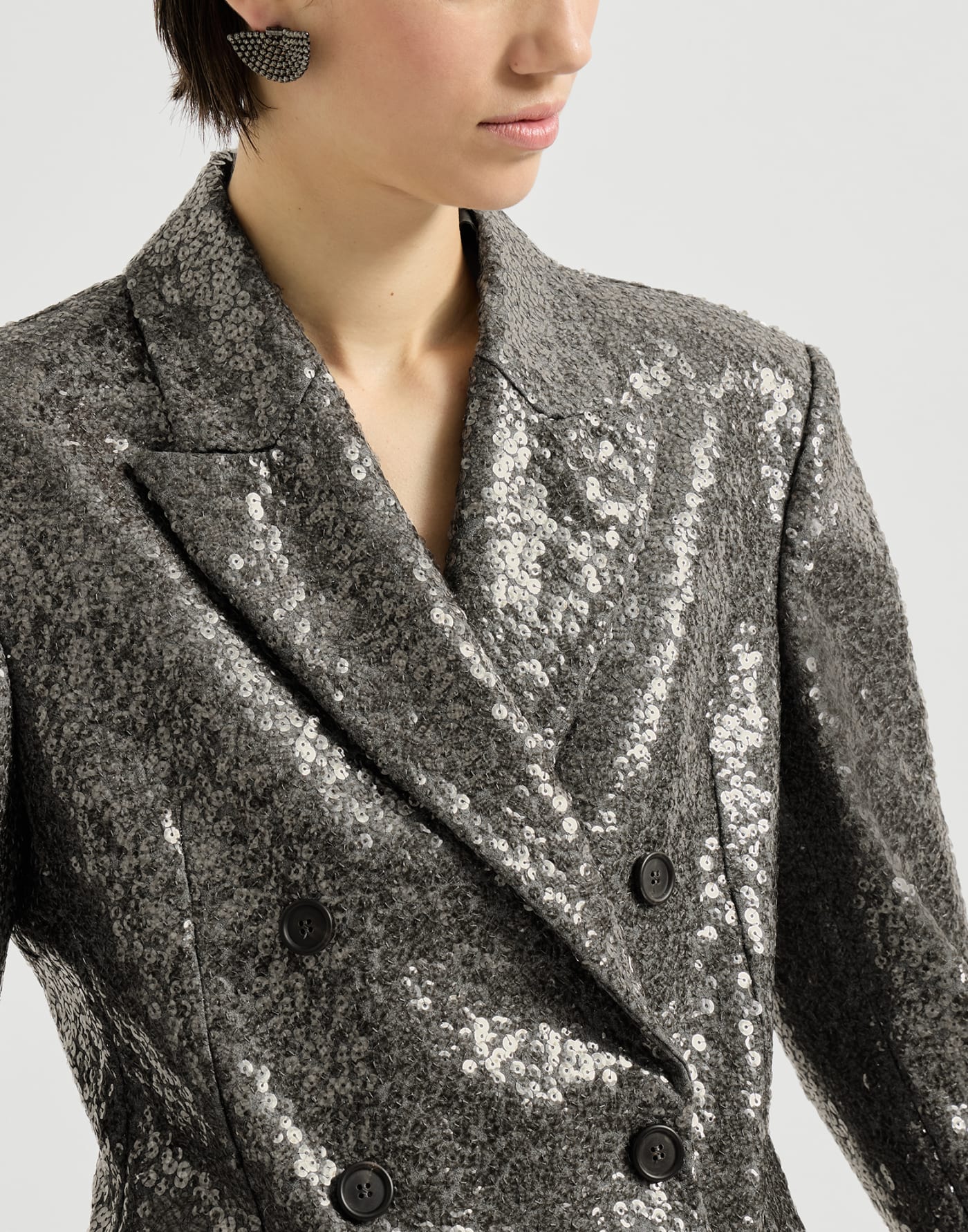 Dazzling texture embroidery blazer Dark Grey Woman - Brunello Cucinelli