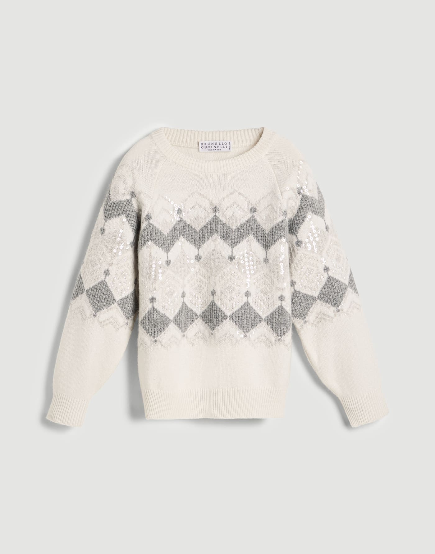 Holiday Jacquard-Pullover Perlgrau Mädchen - Brunello Cucinelli