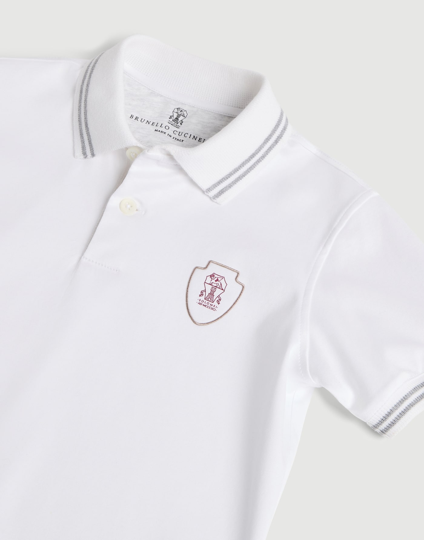 徽标装饰棉质汗布马球衫 白色 男童 - Brunello Cucinelli