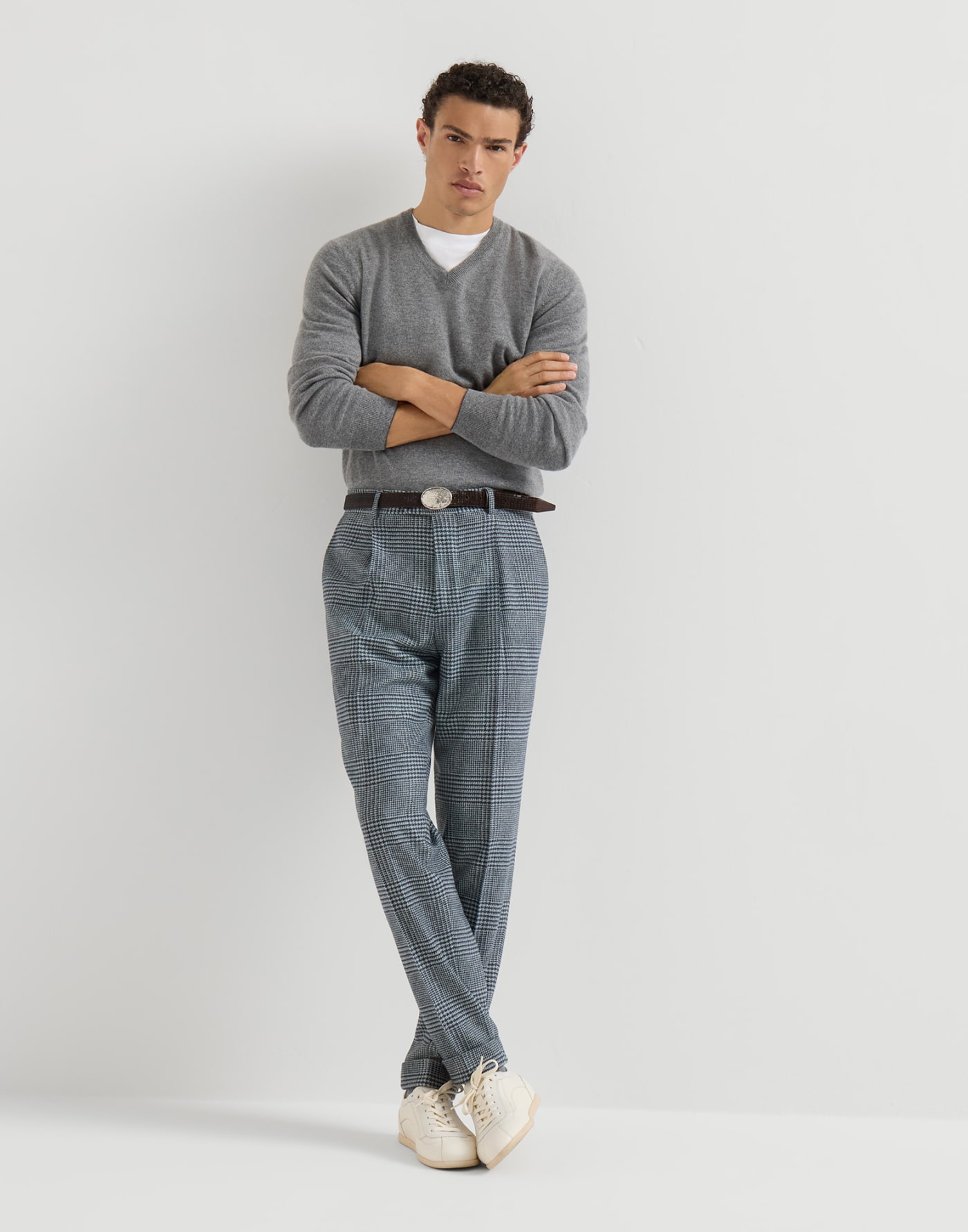 Hose in Prince-of-Wales-Karo Himmelblau Herren - Brunello Cucinelli