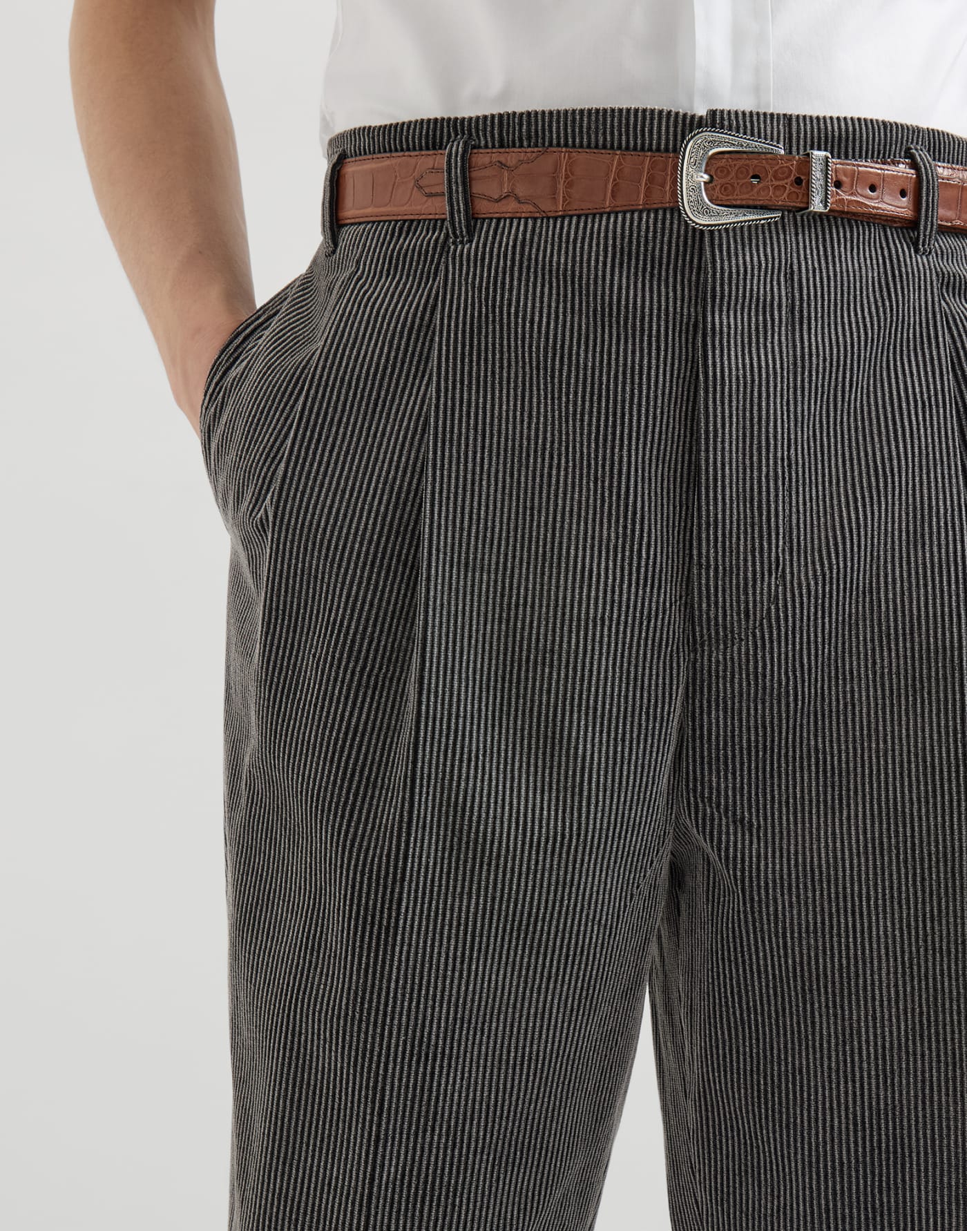 Pantalone in velluto brinato a coste Grigio Uomo - Brunello Cucinelli