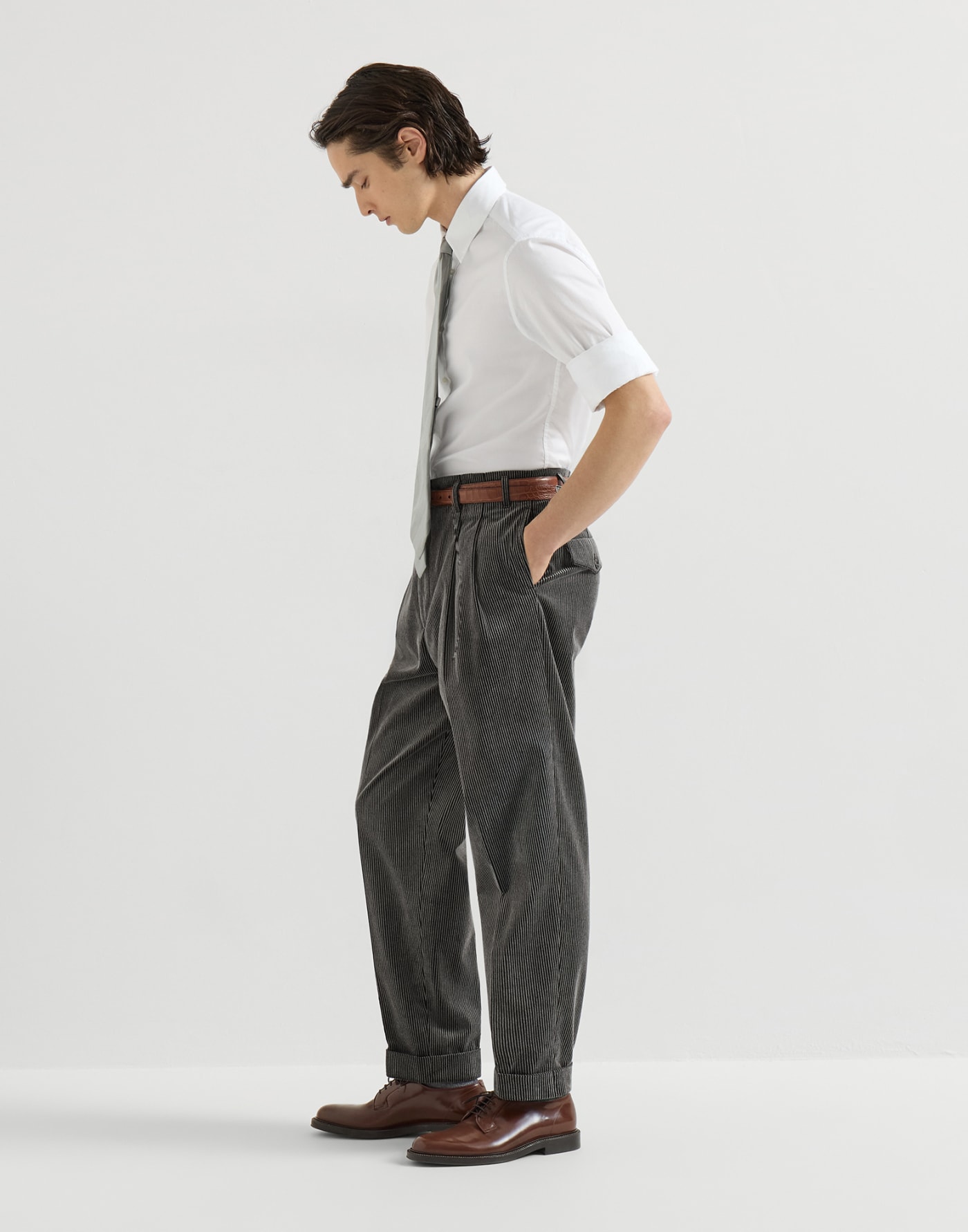 Pantalone in velluto brinato a coste Grigio Uomo - Brunello Cucinelli