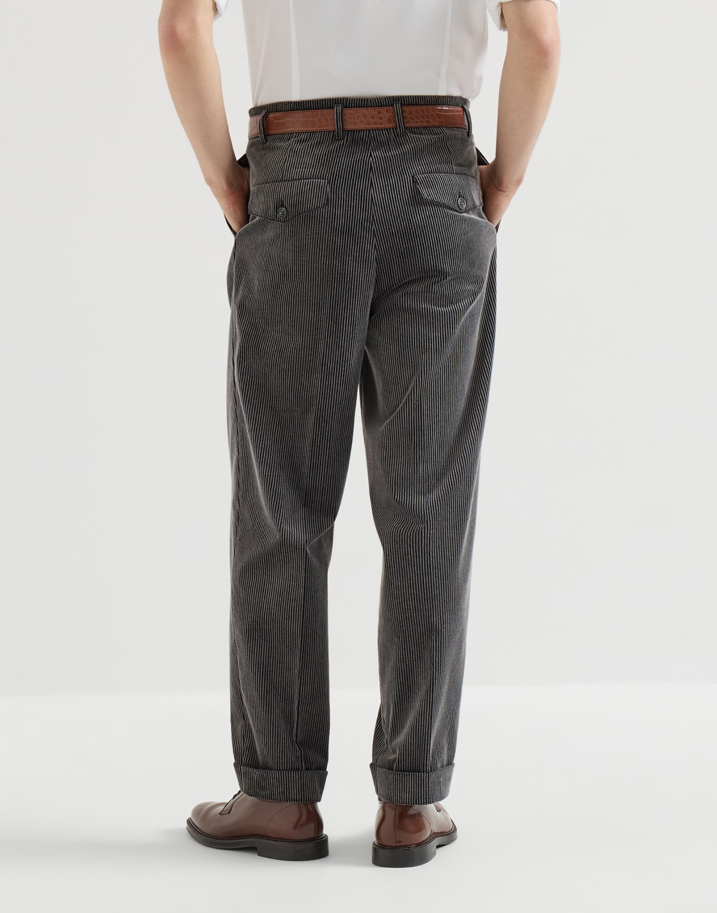 Pantalone in velluto brinato a coste Grigio Uomo - Brunello Cucinelli