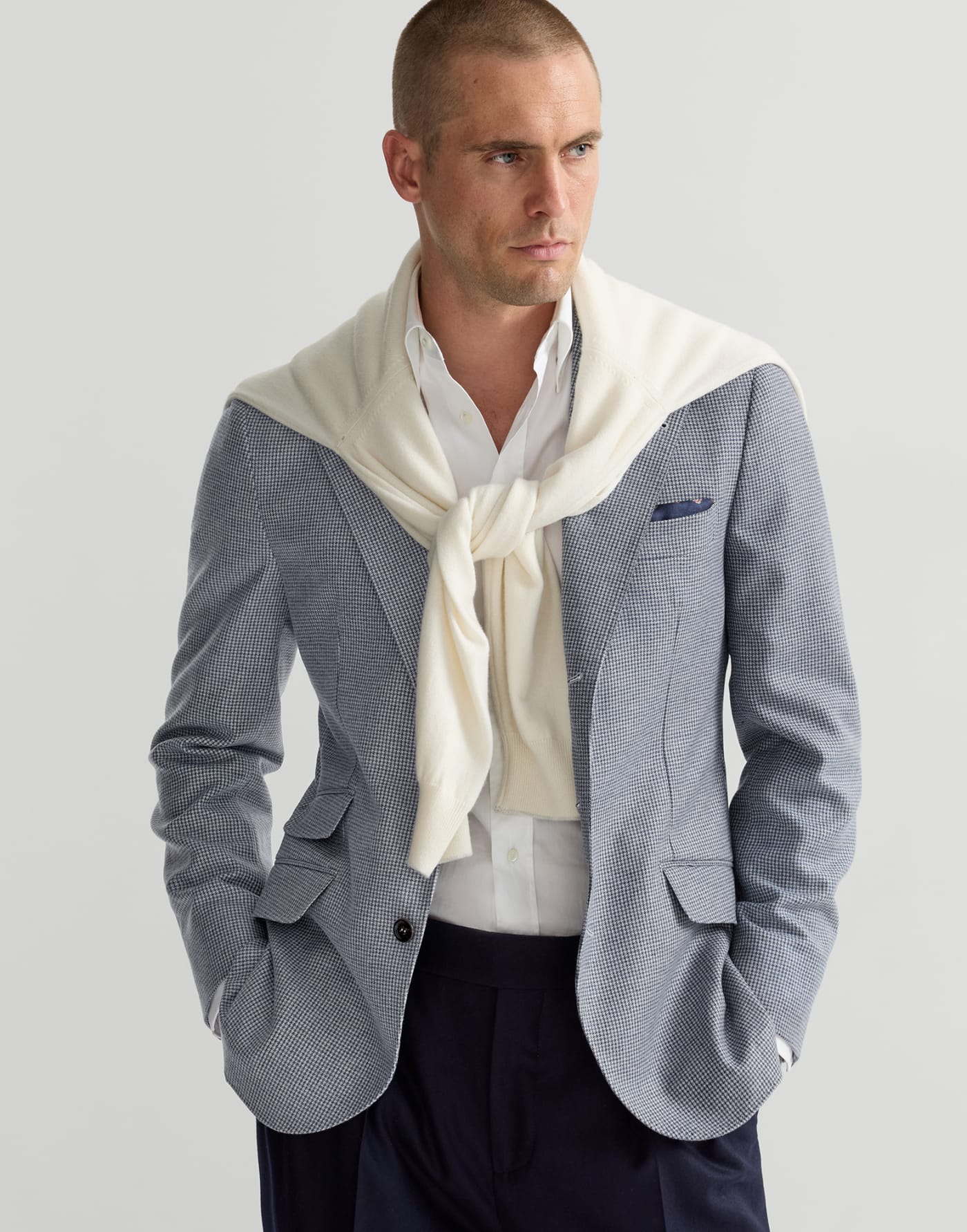Blazer en franela motivo pata de gallo Cerúleo Hombre - Brunello Cucinelli