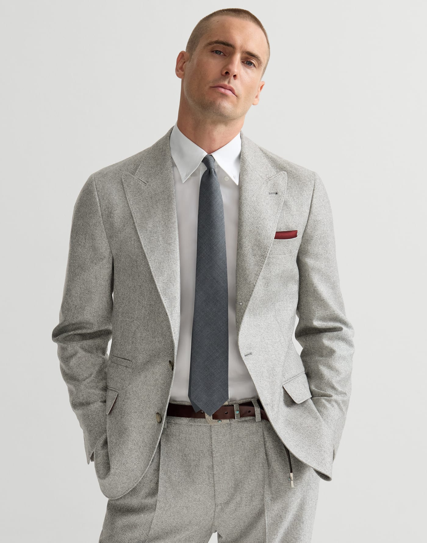 Blazer en tweed de seda y cachemir Gris Lignito Hombre - Brunello Cucinelli
