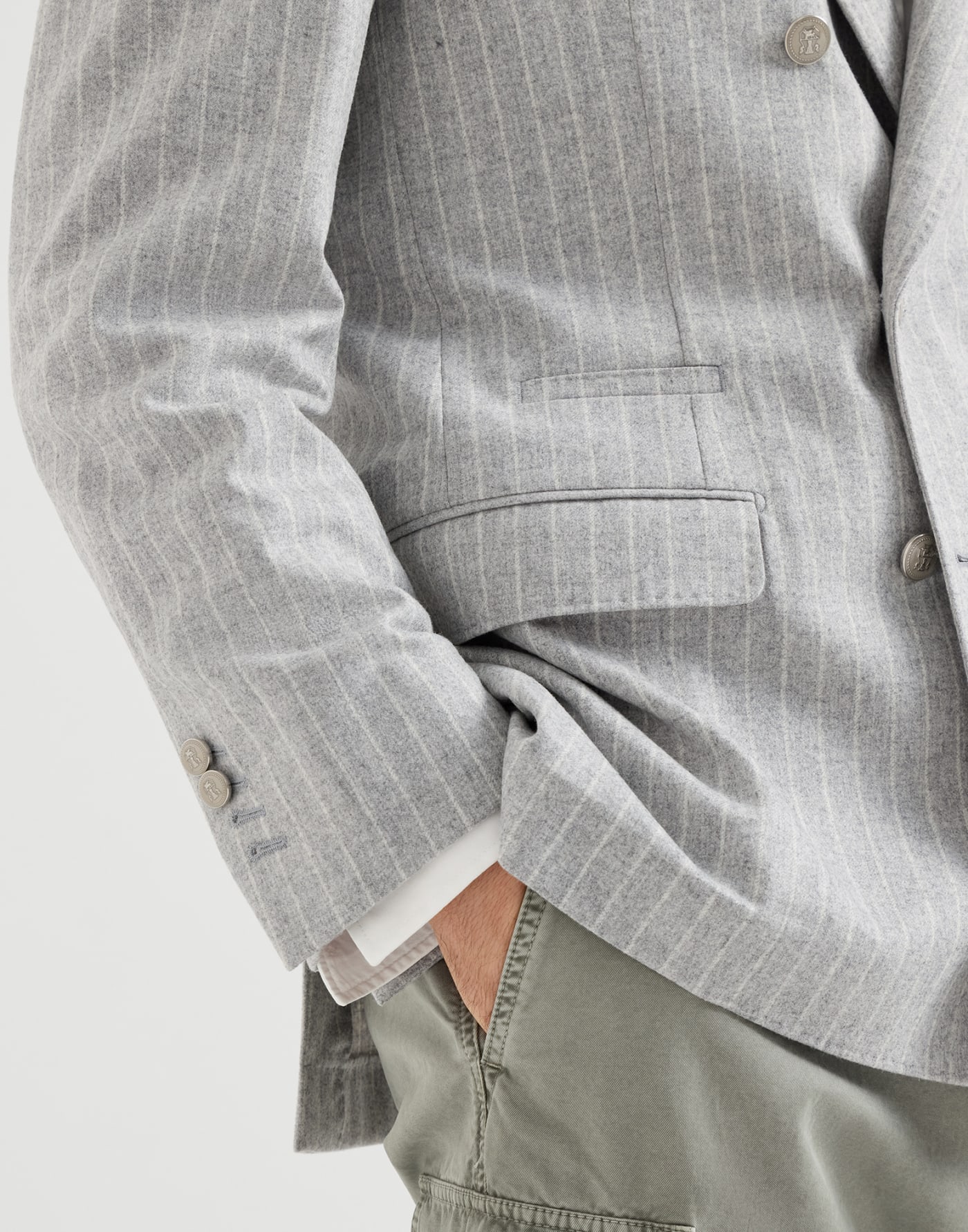 Chalk stripe flannel deconstructed blazer Light Grey Man - Brunello Cucinelli