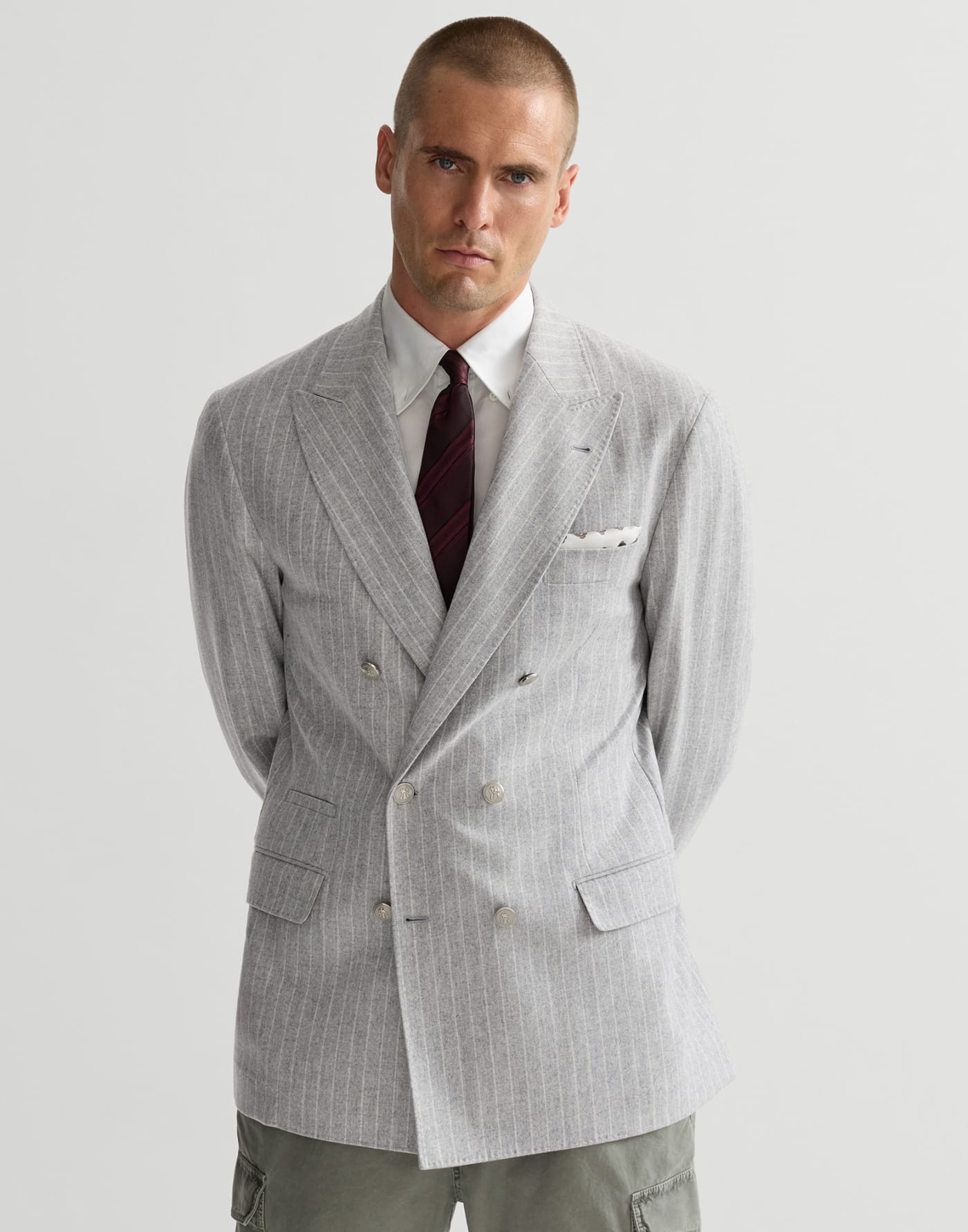Chalk stripe flannel deconstructed blazer Light Grey Man - Brunello Cucinelli