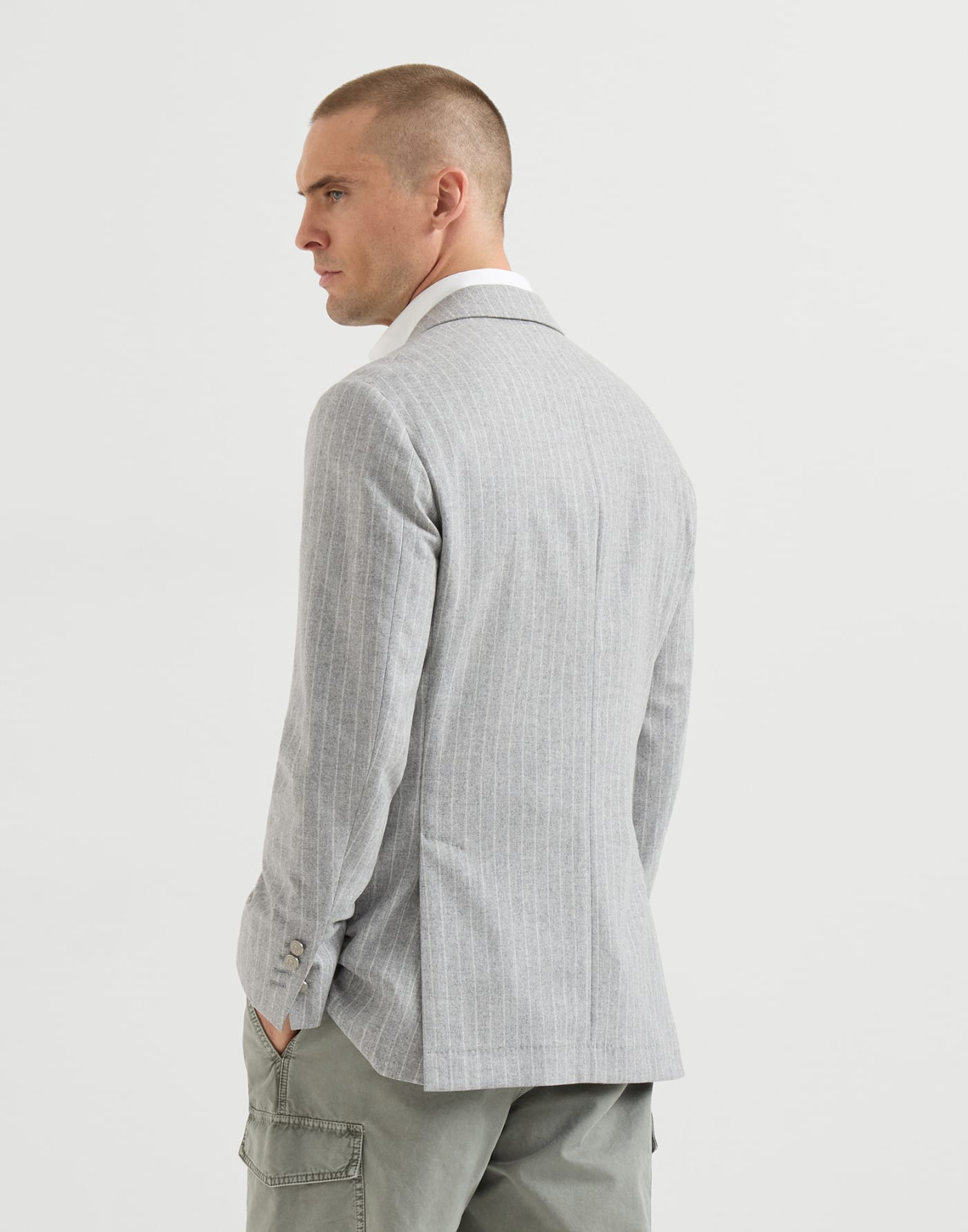 Chalk stripe flannel deconstructed blazer Light Grey Man - Brunello Cucinelli