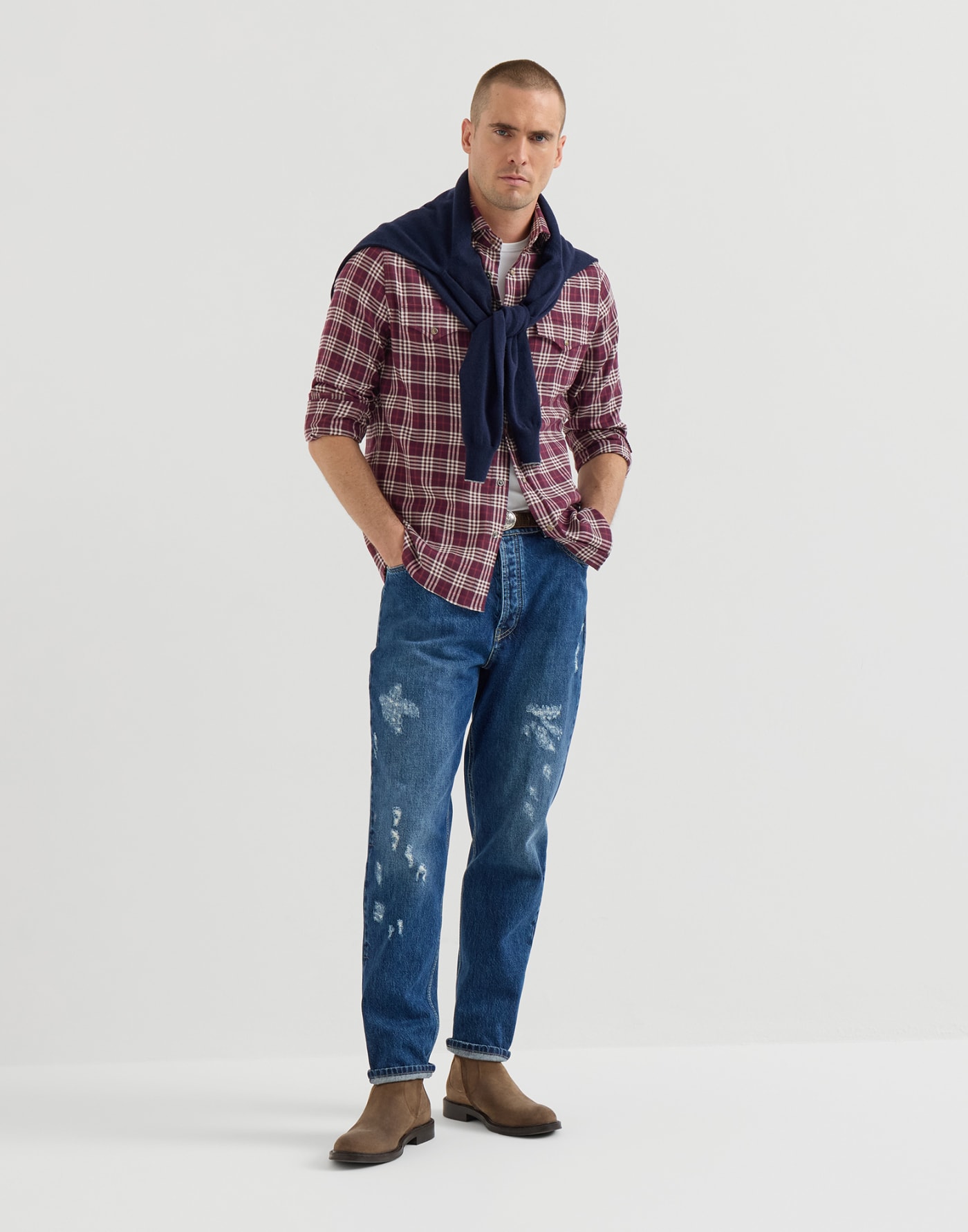 Shirt with chest pockets Blueberry Man - Brunello Cucinelli