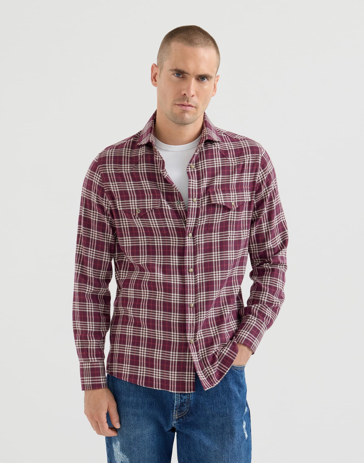 Shirt with chest pockets Blueberry Man - Brunello Cucinelli