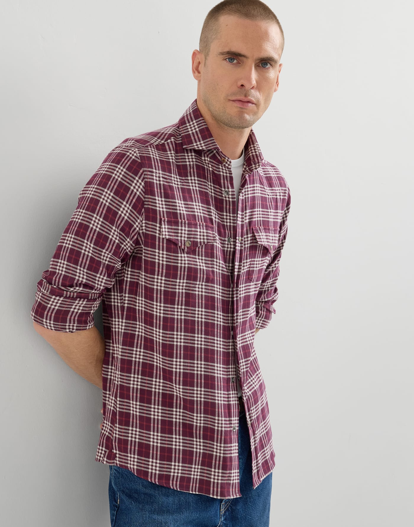Shirt with chest pockets Blueberry Man - Brunello Cucinelli