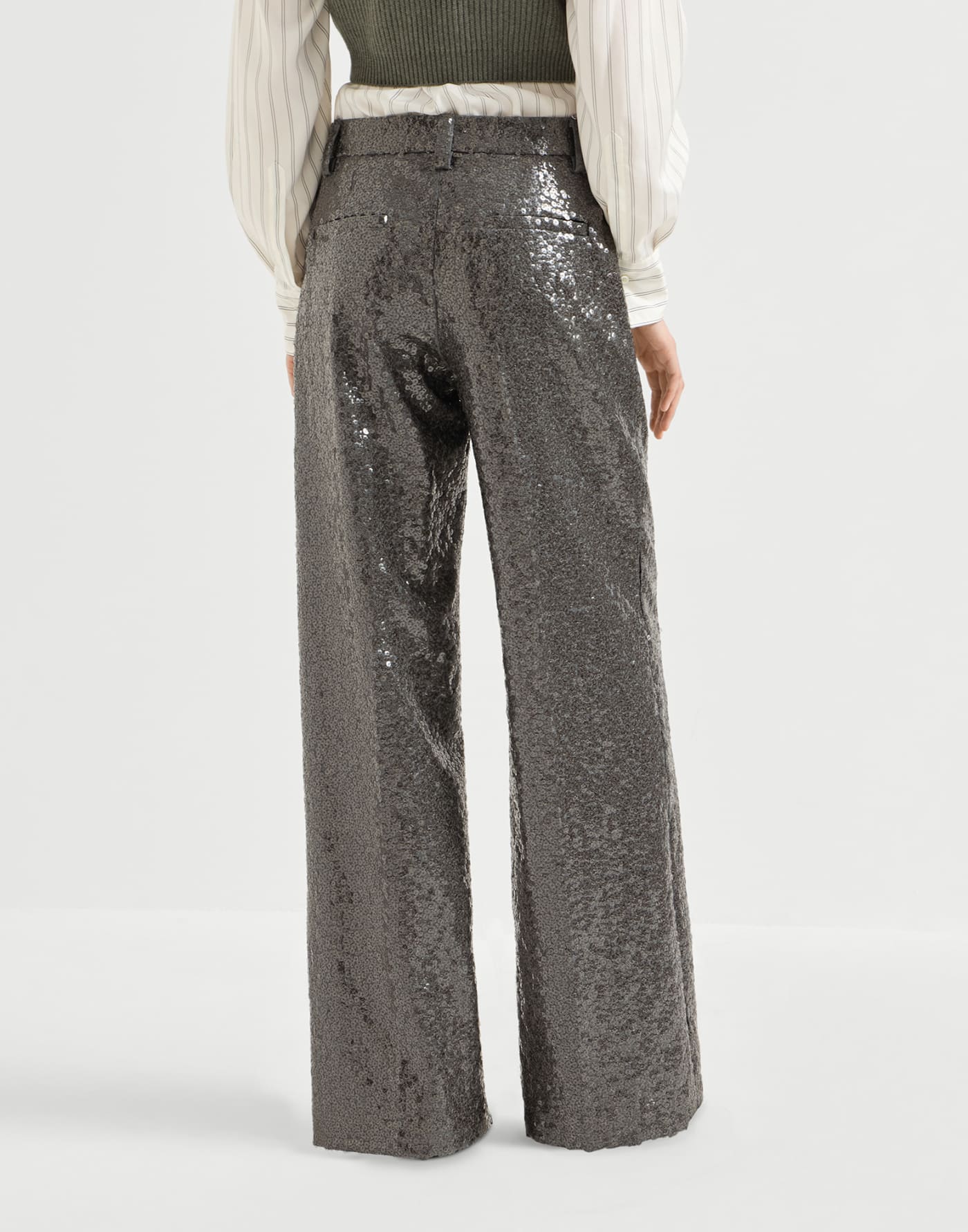 Dazzling texture embroidery trousers Dark Grey Woman - Brunello Cucinelli