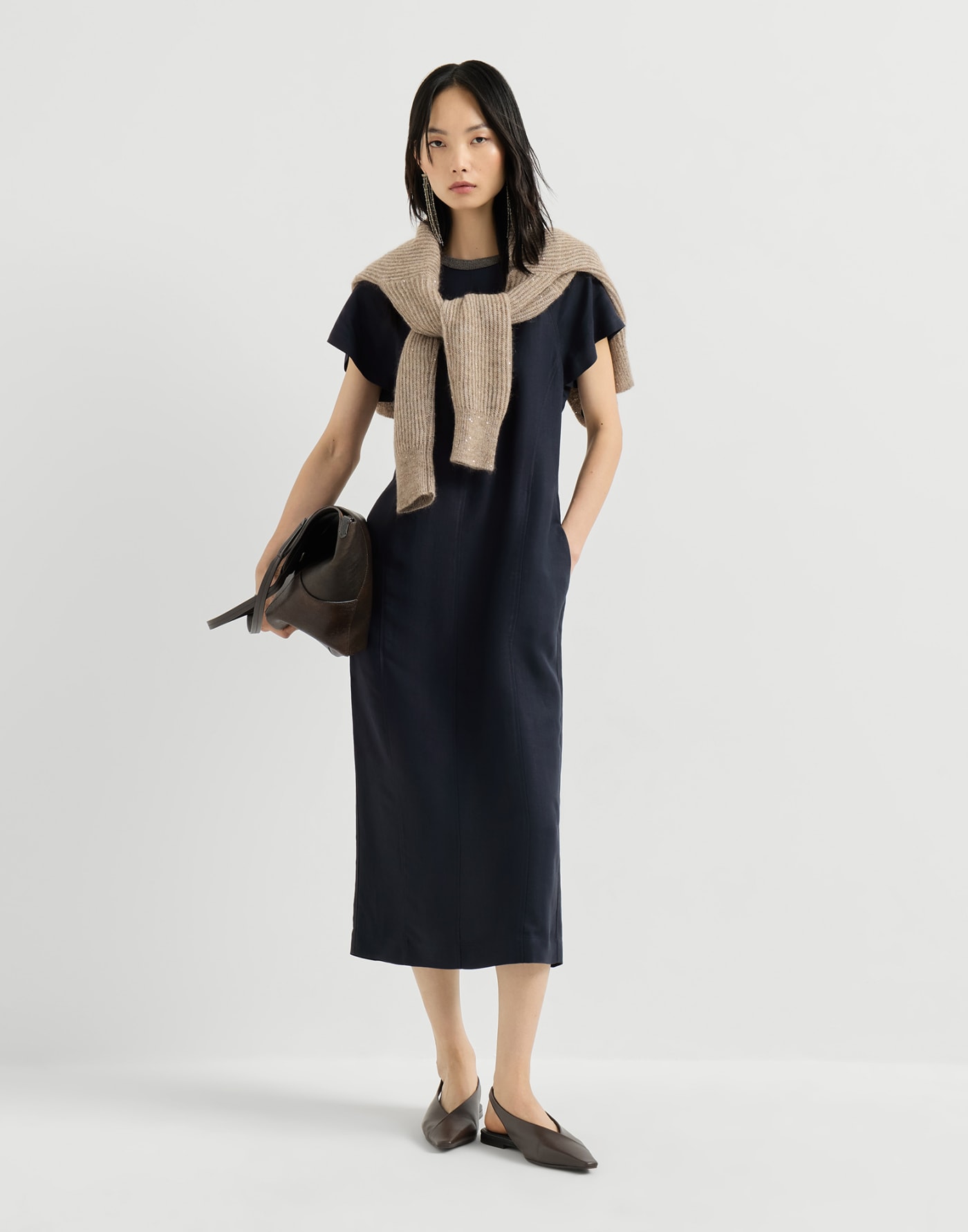 Fluid twill dress Blue Woman - Brunello Cucinelli