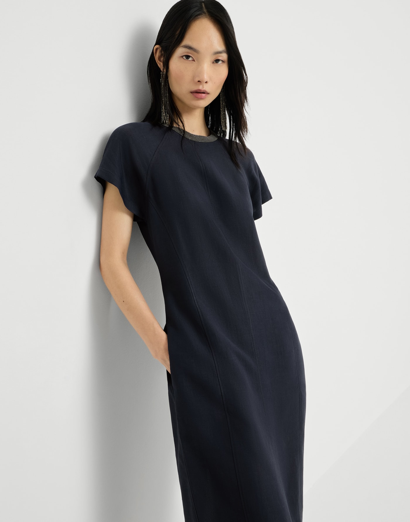 Fluid twill dress Blue Woman - Brunello Cucinelli