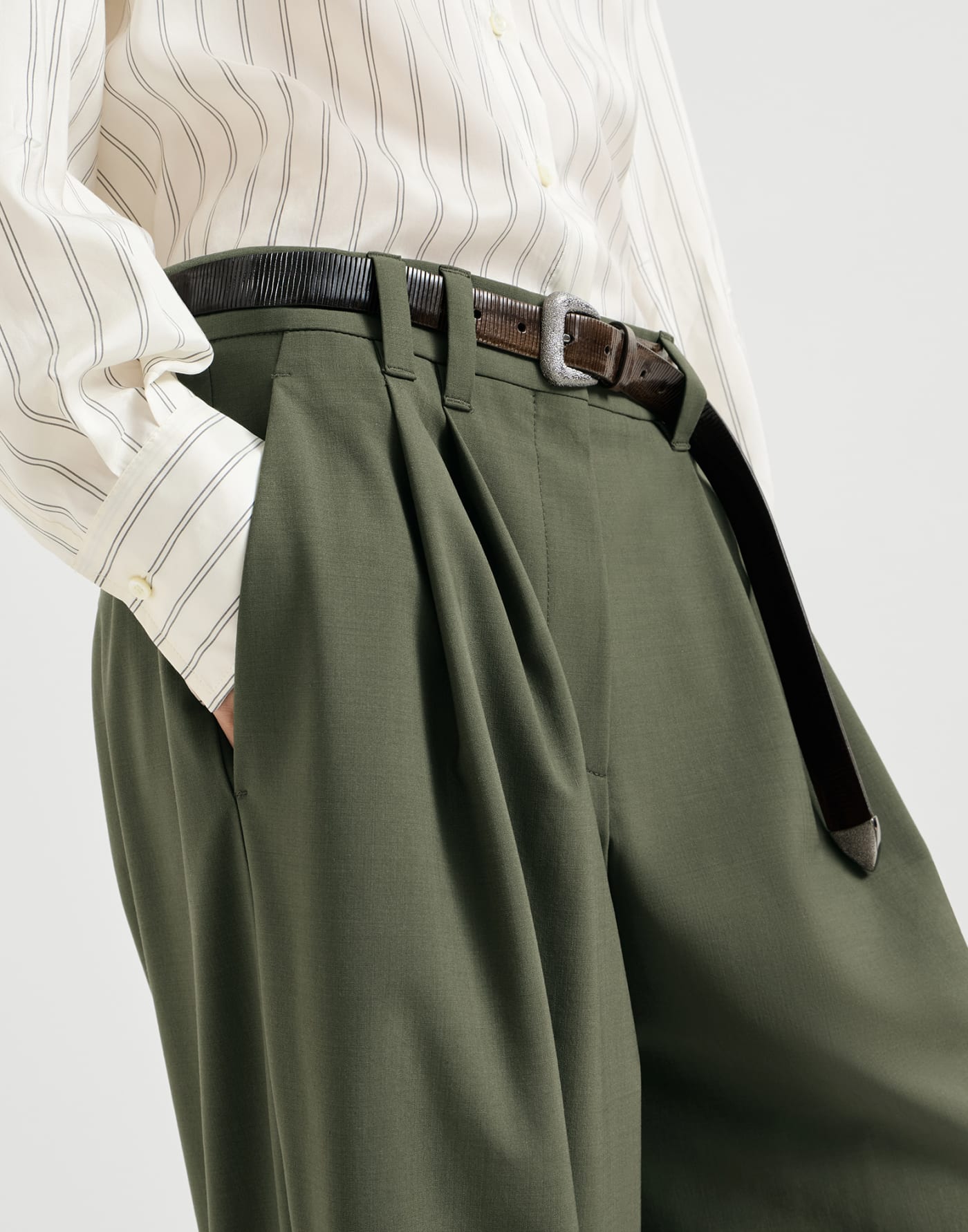 Tropical luxury wool trousers Green Woman - Brunello Cucinelli