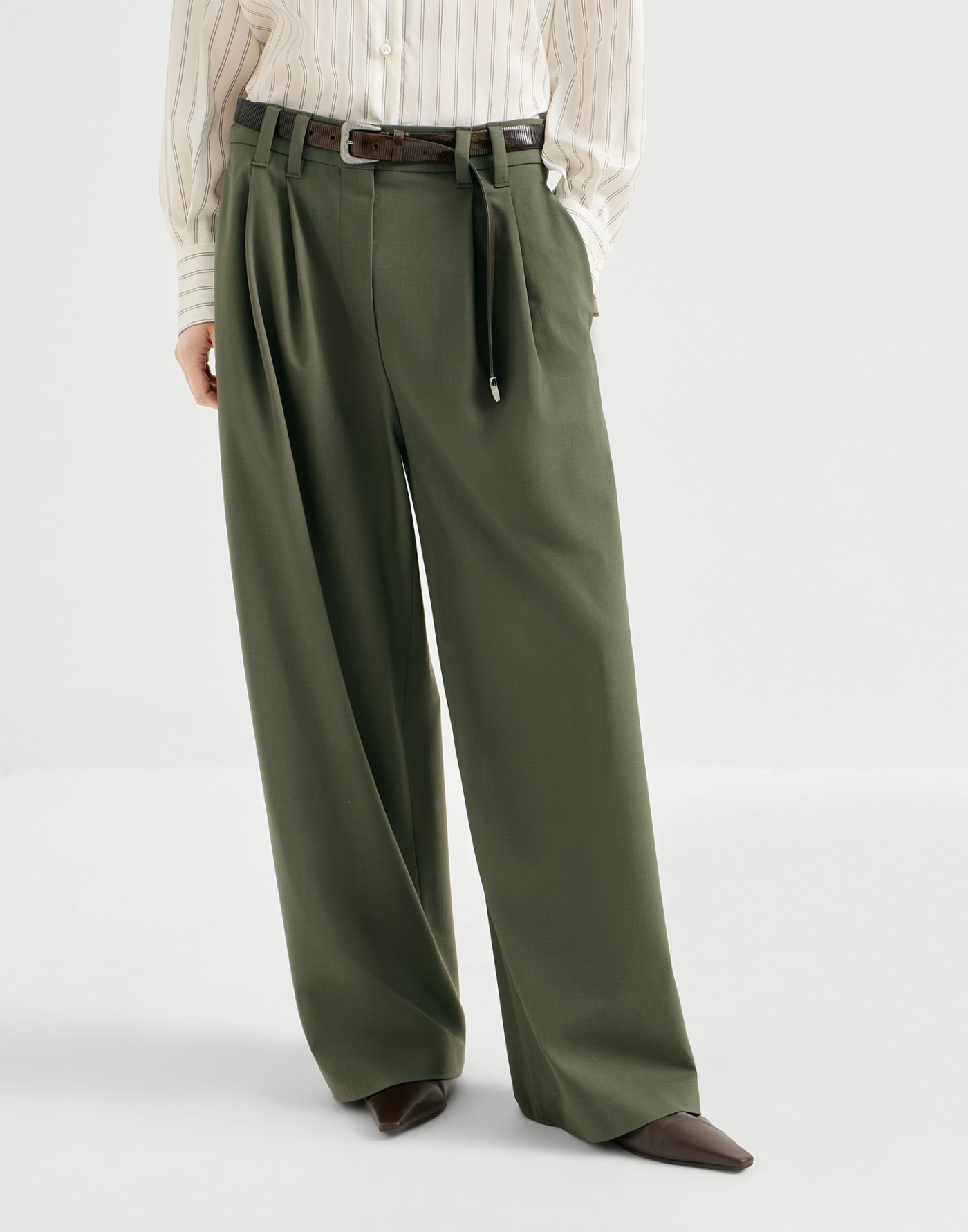 Tropical luxury wool trousers Green Woman - Brunello Cucinelli