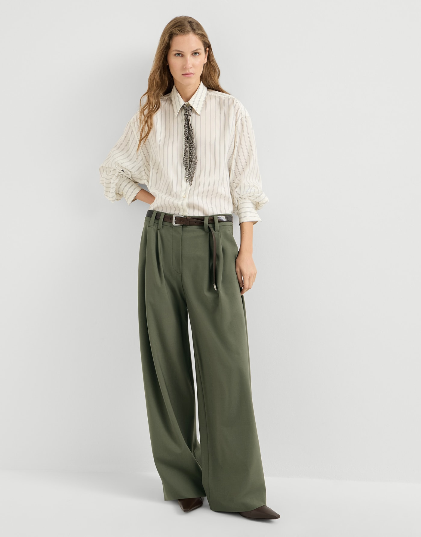 Tropical luxury wool trousers Green Woman - Brunello Cucinelli