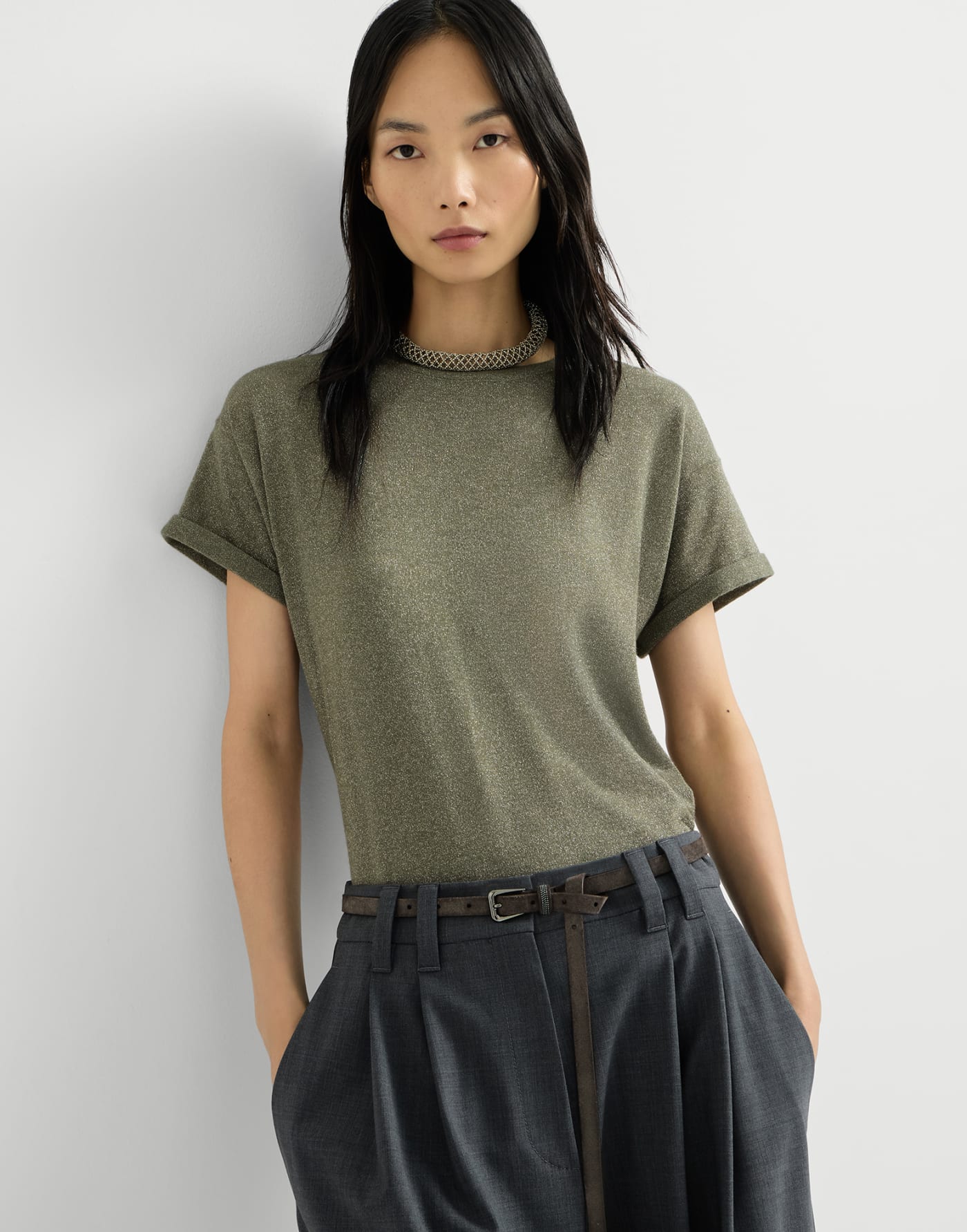 Cashmere and silk knit T-shirt Origano Woman - Brunello Cucinelli
