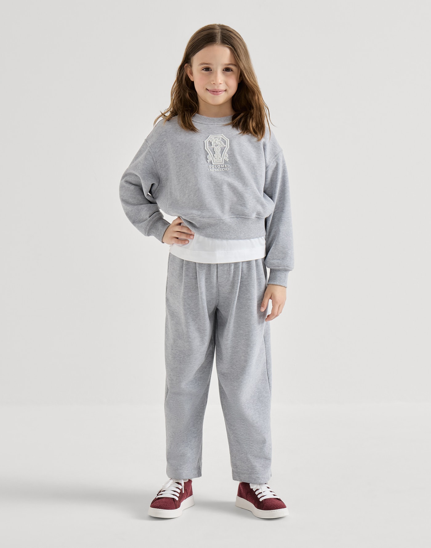 Track trousers with monili Light Grey Girls - Brunello Cucinelli