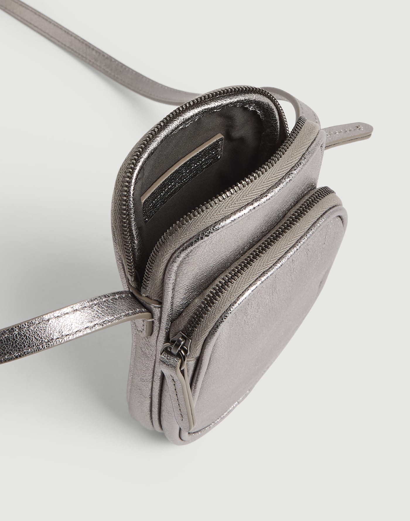 金銀質感小牛皮手機袋 銀色 女童 - Brunello Cucinelli