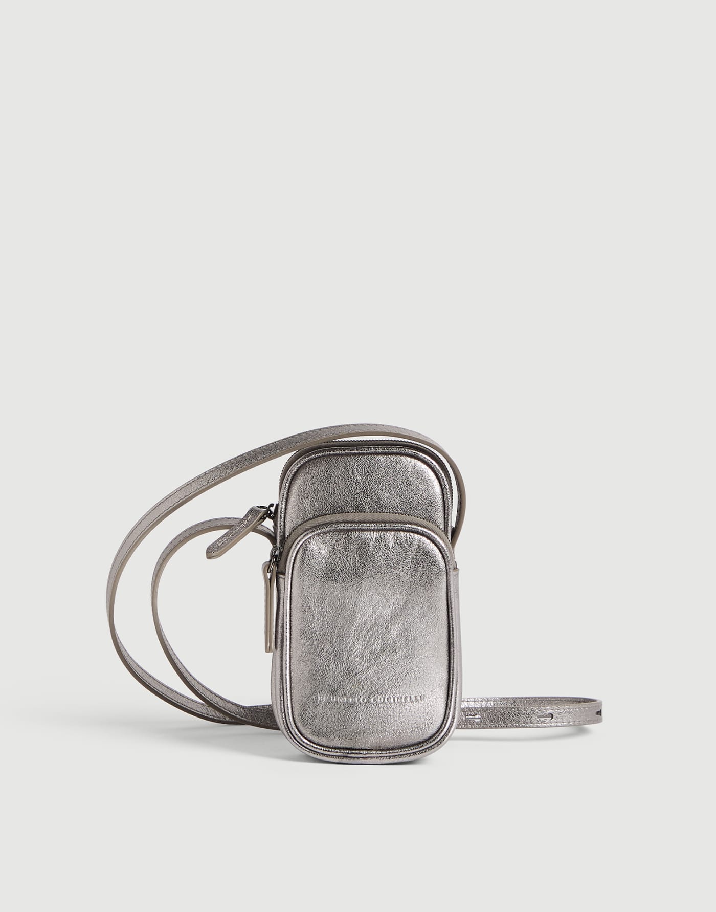 金銀質感小牛皮手機袋 銀色 女童 - Brunello Cucinelli