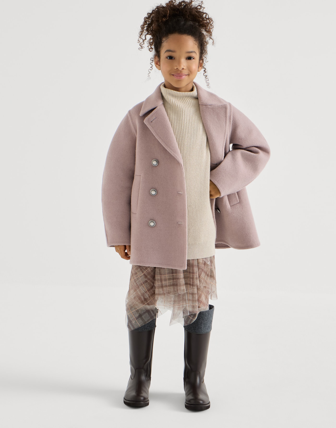 雙面工藝披風斗篷 淡錦葵紫 女童 - Brunello Cucinelli