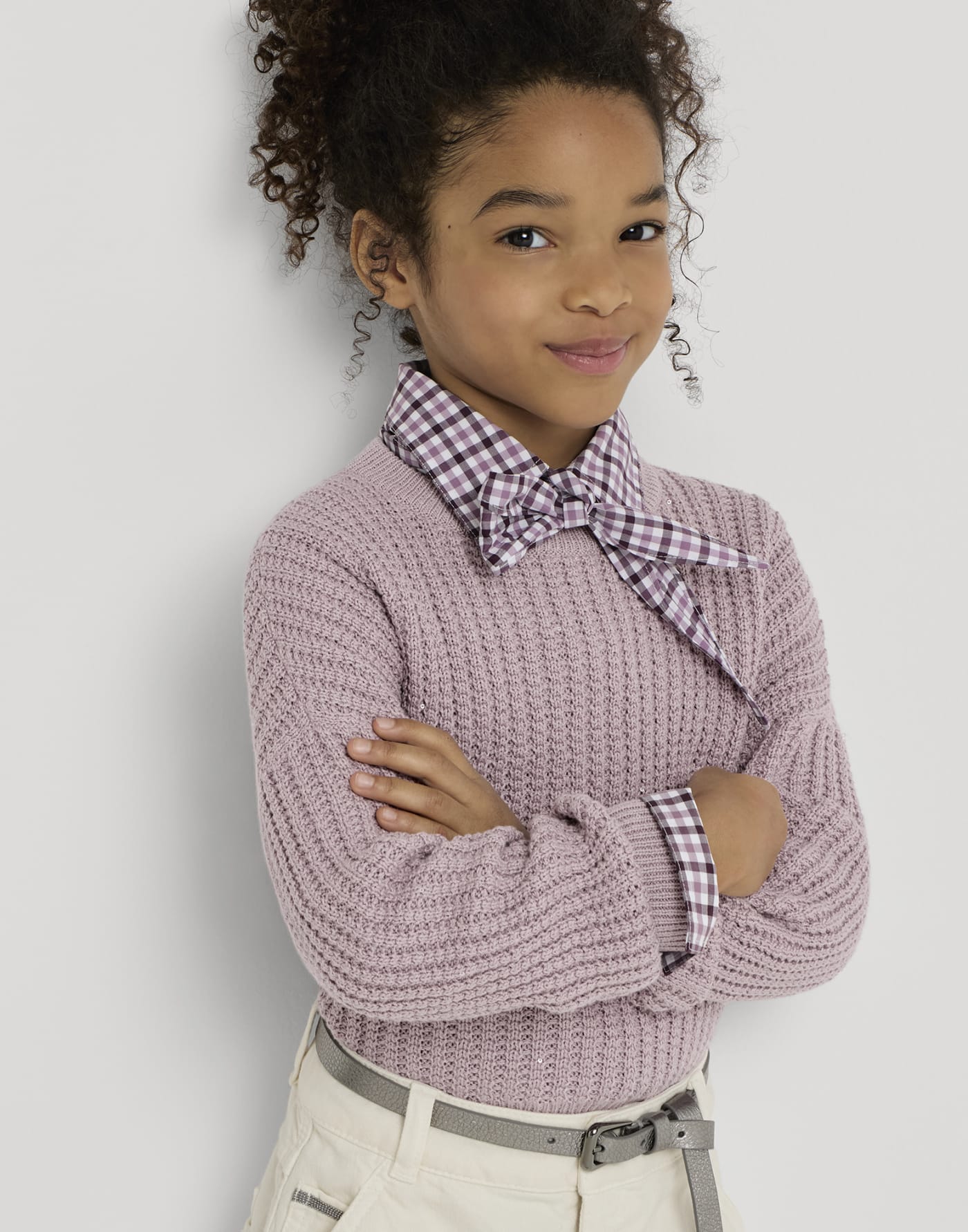 Cotton Diamond yarn sweater Pink Girls - Brunello Cucinelli