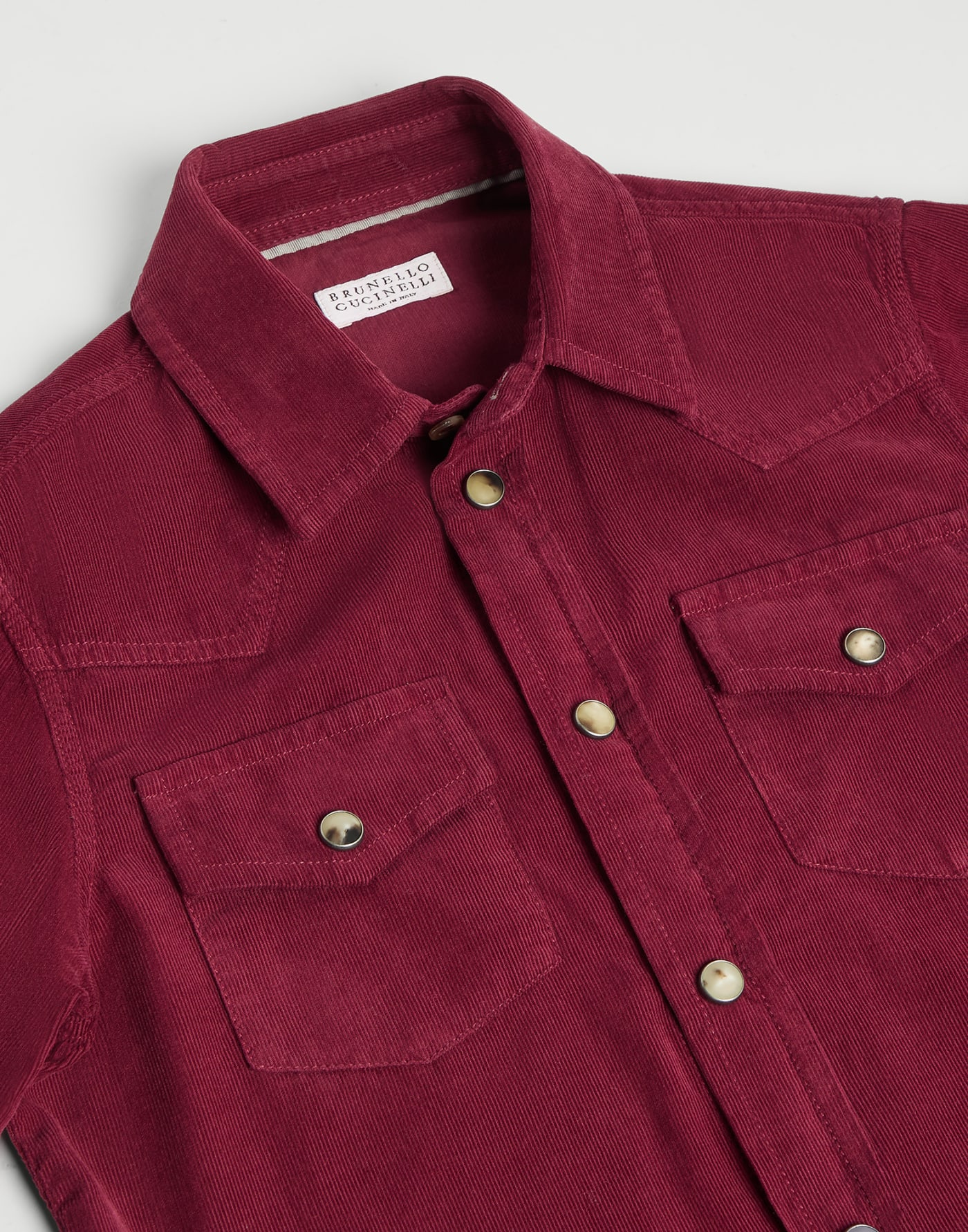 Garment-dyed corduroy shirt Purple-Red Boys - Brunello Cucinelli
