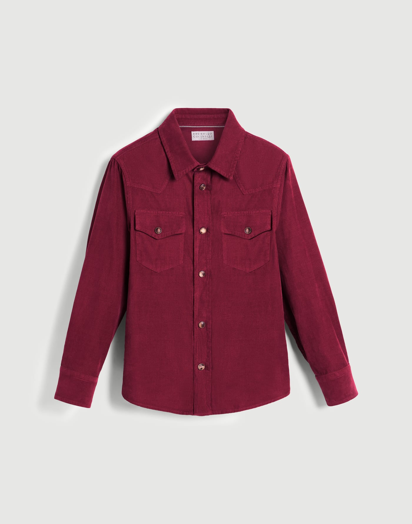 Garment-dyed corduroy shirt Purple-Red Boys - Brunello Cucinelli