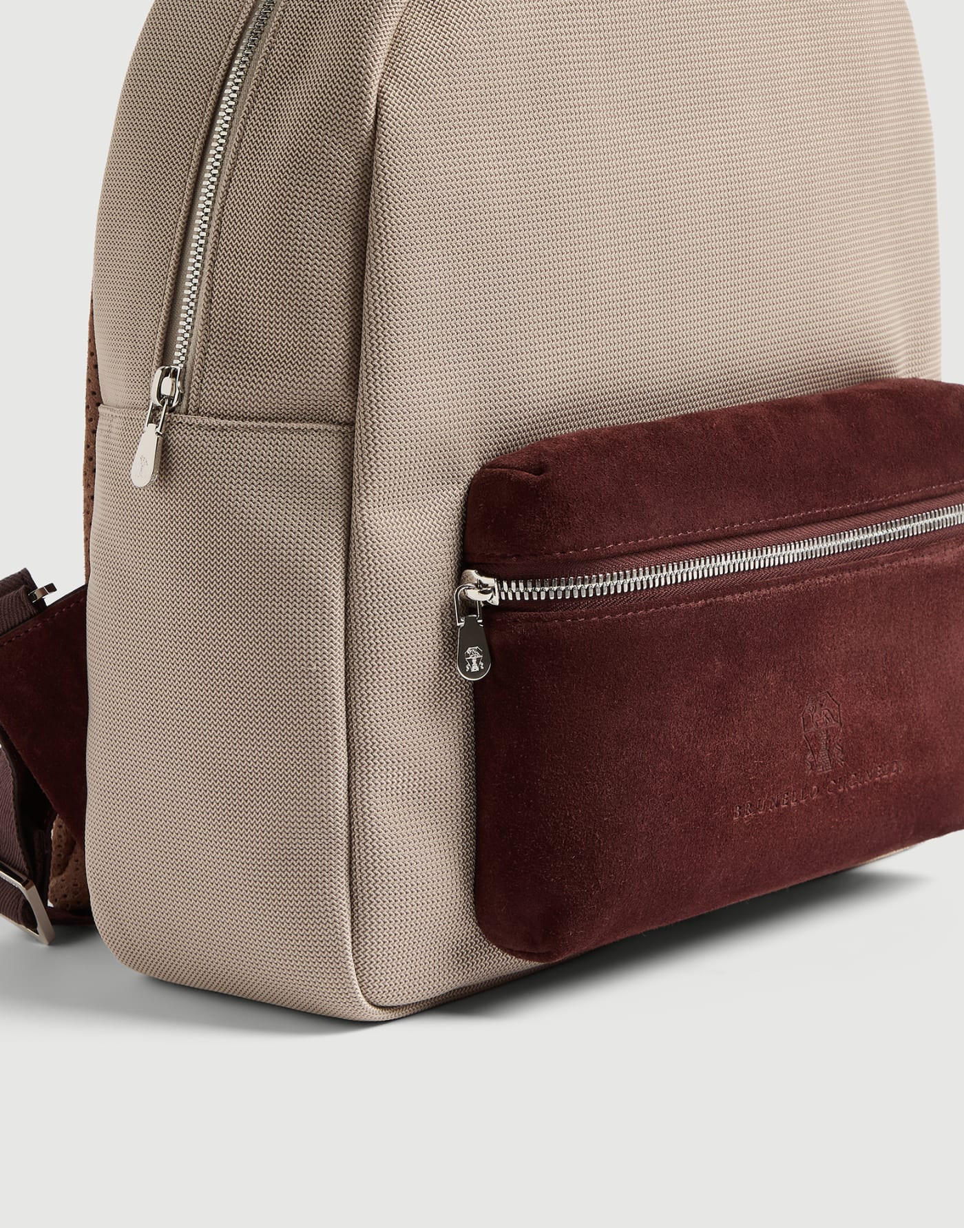 Zaino in cotone techno e camoscio Sabbia Bambino - Brunello Cucinelli