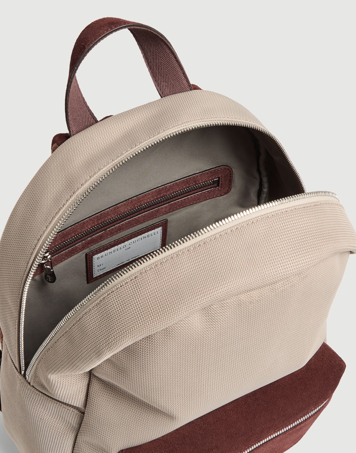 Zaino in cotone techno e camoscio Sabbia Bambino - Brunello Cucinelli