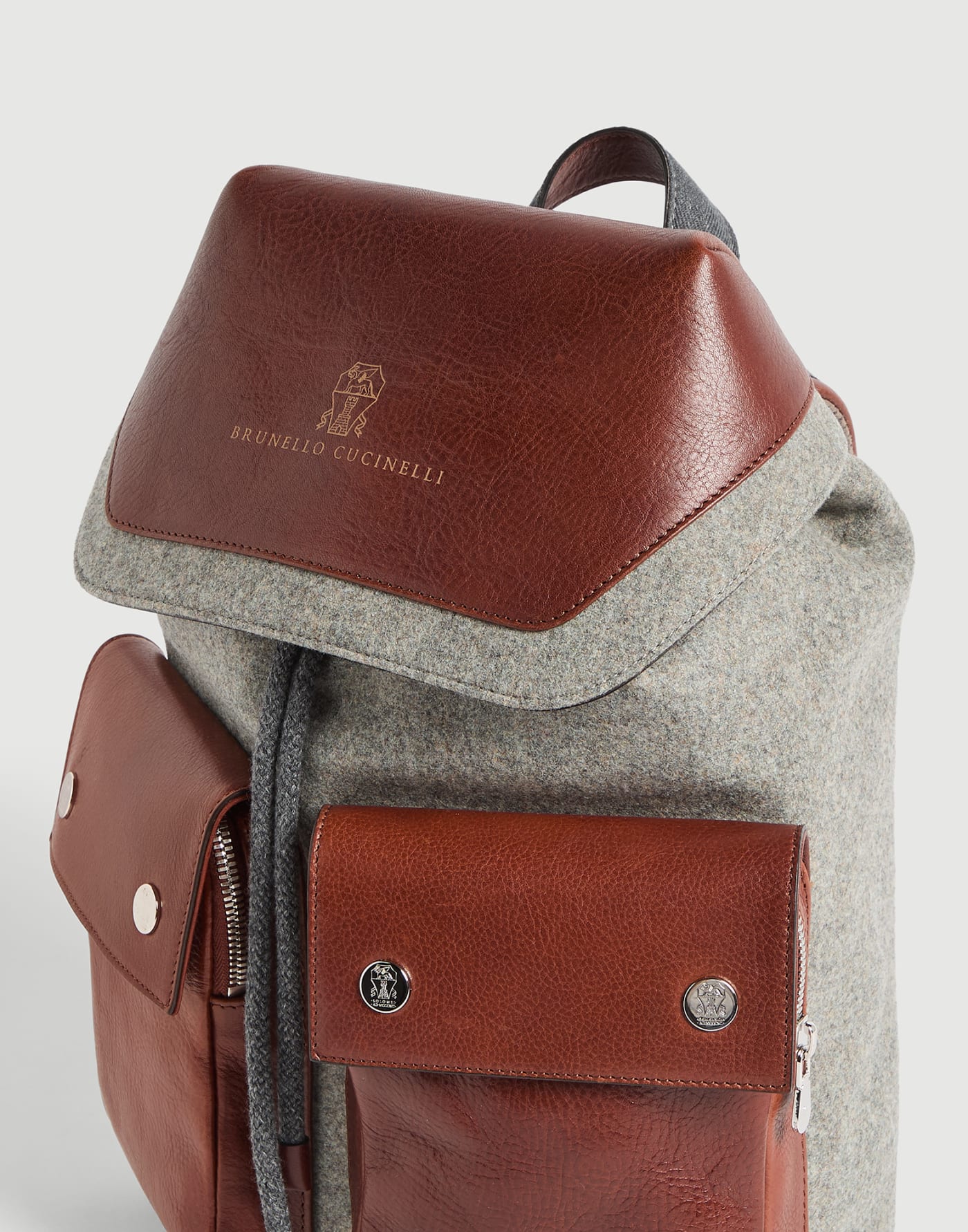 Virgin wool and calfskin backpack Brown Boys - Brunello Cucinelli