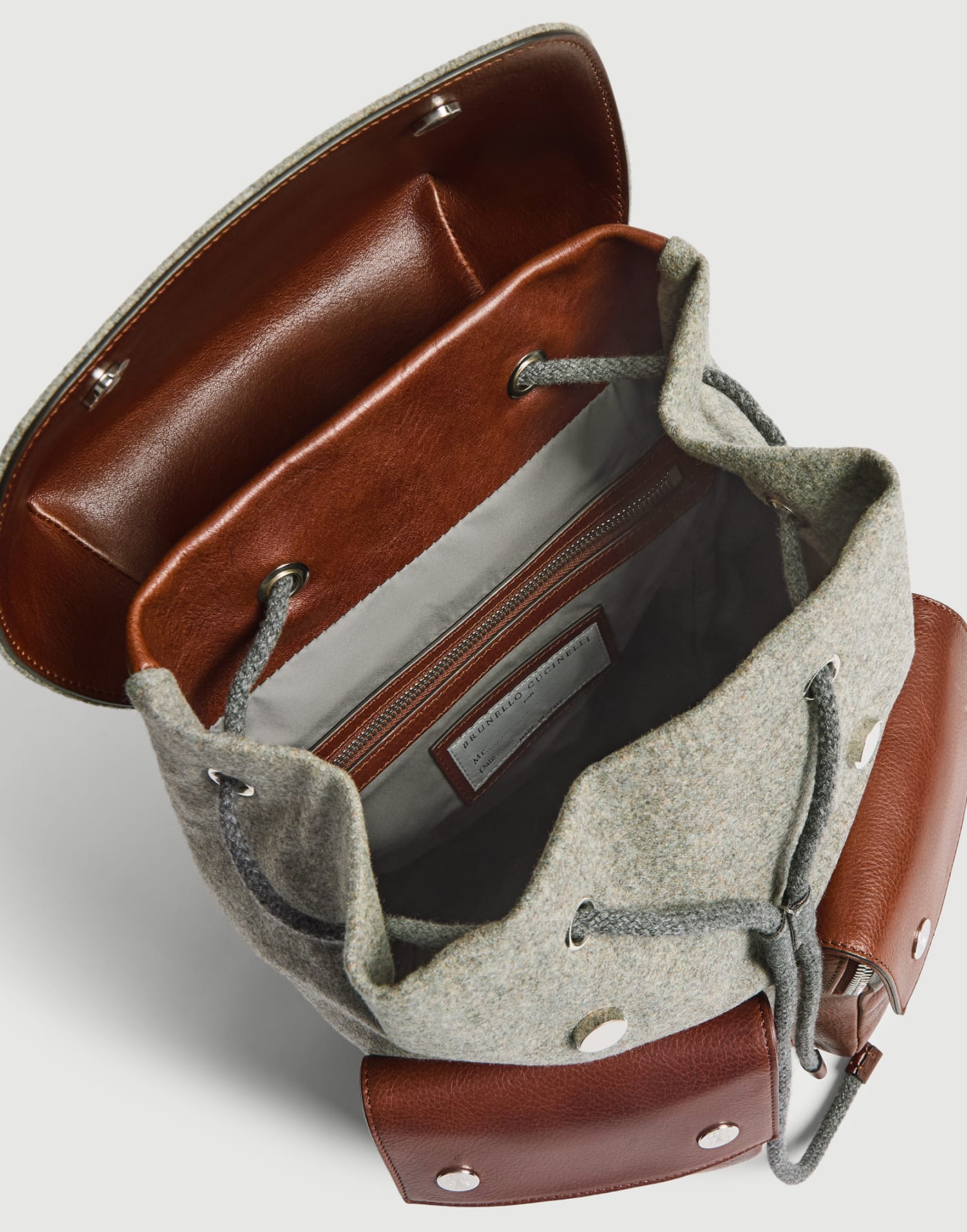 Virgin wool and calfskin backpack Brown Boys - Brunello Cucinelli