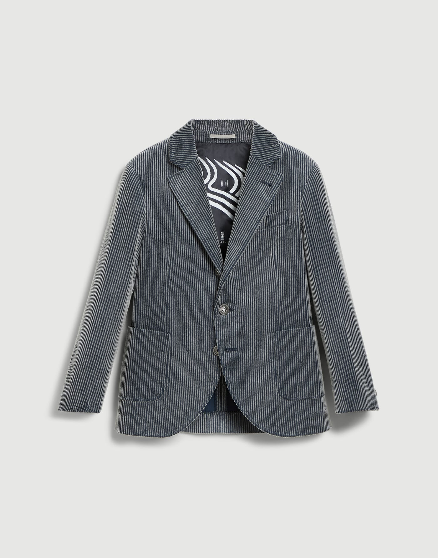 羅紋霜感天鵝絨外套 鈷藍色 男童 - Brunello Cucinelli