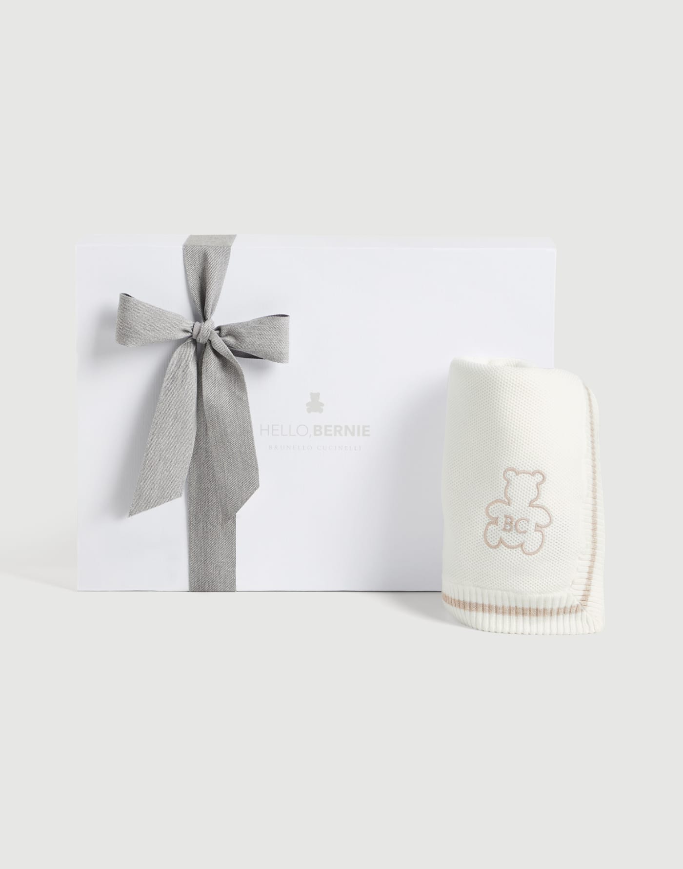 Baby Bernie棉質針織小毯 白色 / 米色 嬰幼兒 - Brunello Cucinelli