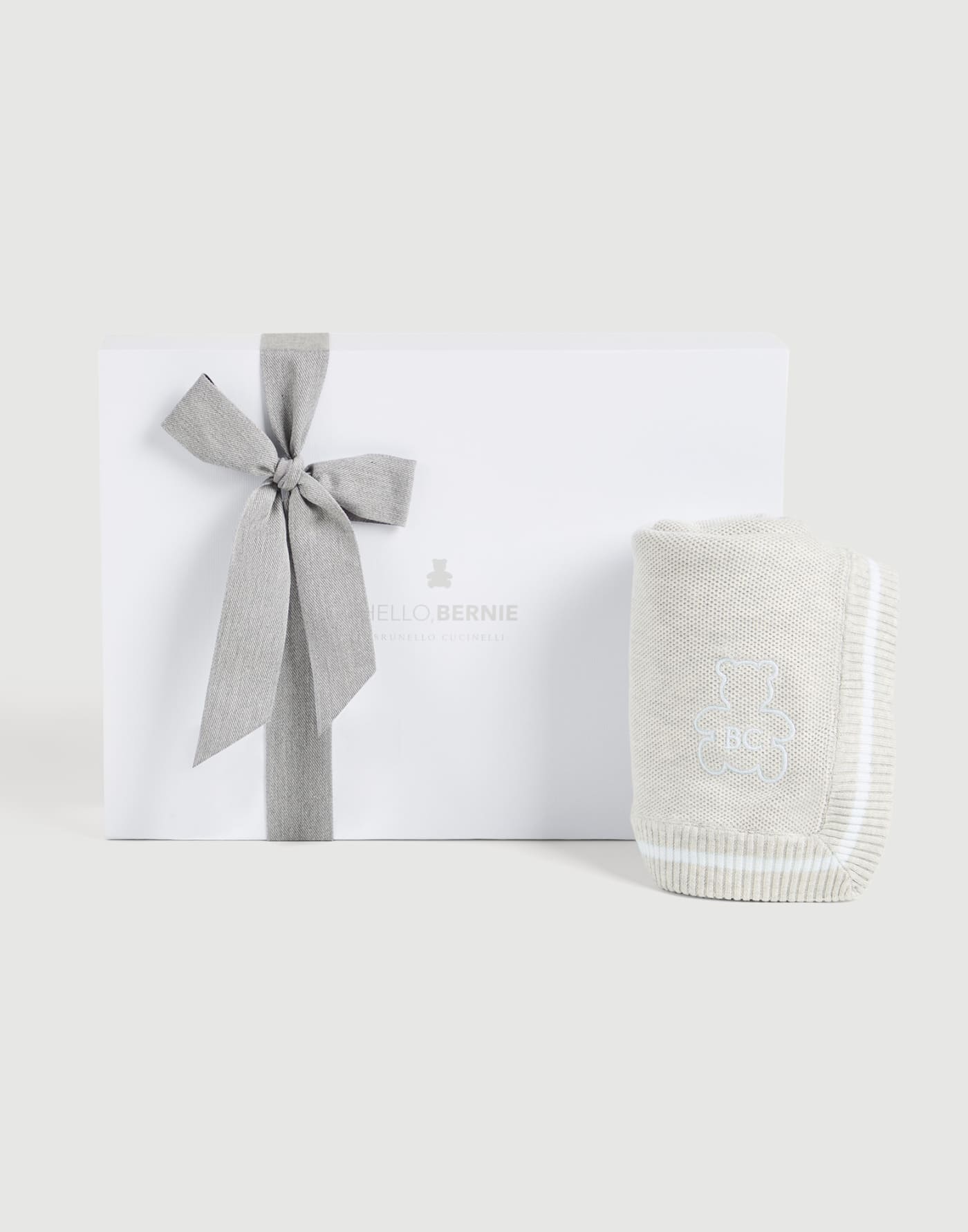 Baby Bernie cotton knit blanket Fog Baby - Brunello Cucinelli
