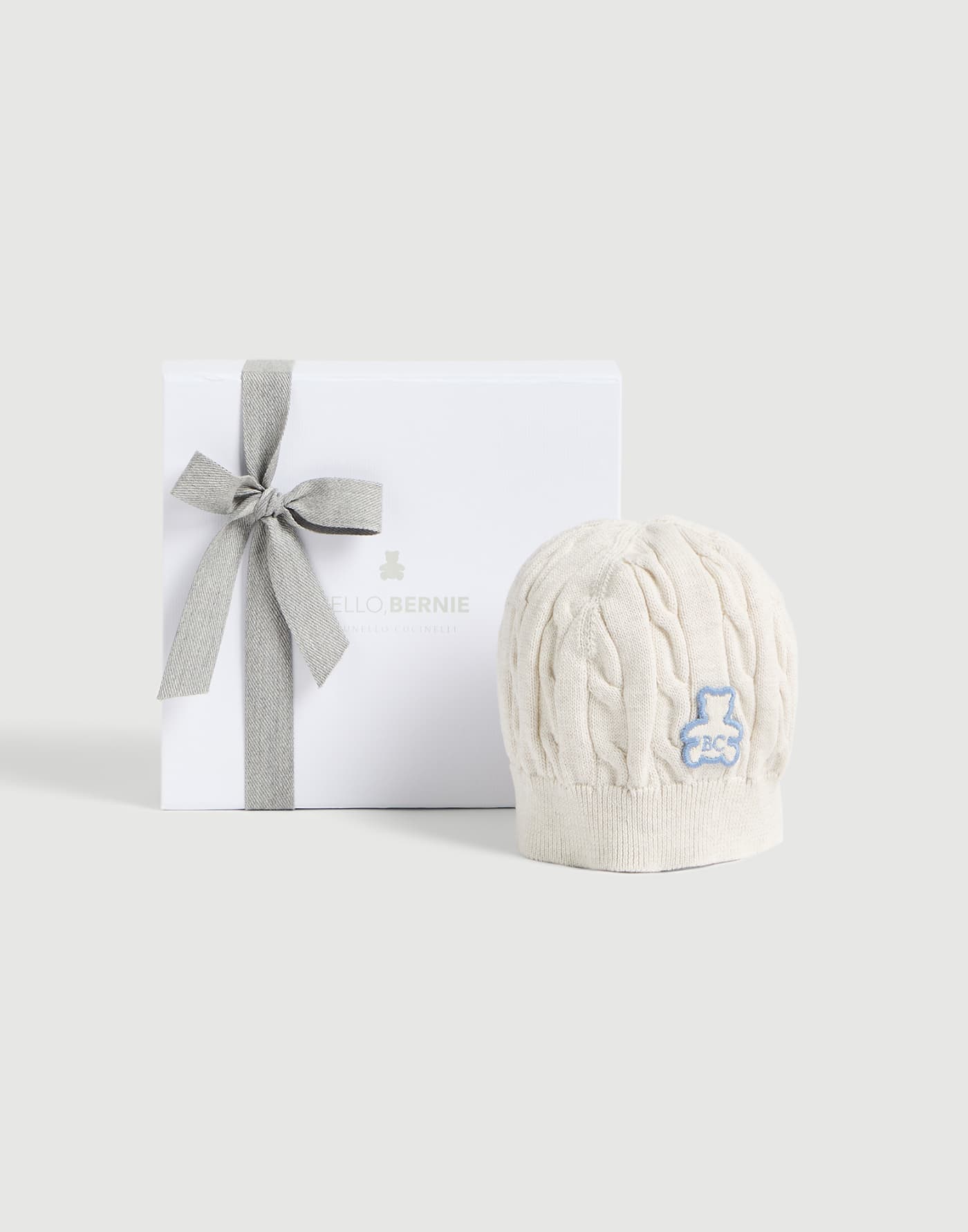 Bernie Baby knit beanie Beige / Blue Baby - Brunello Cucinelli