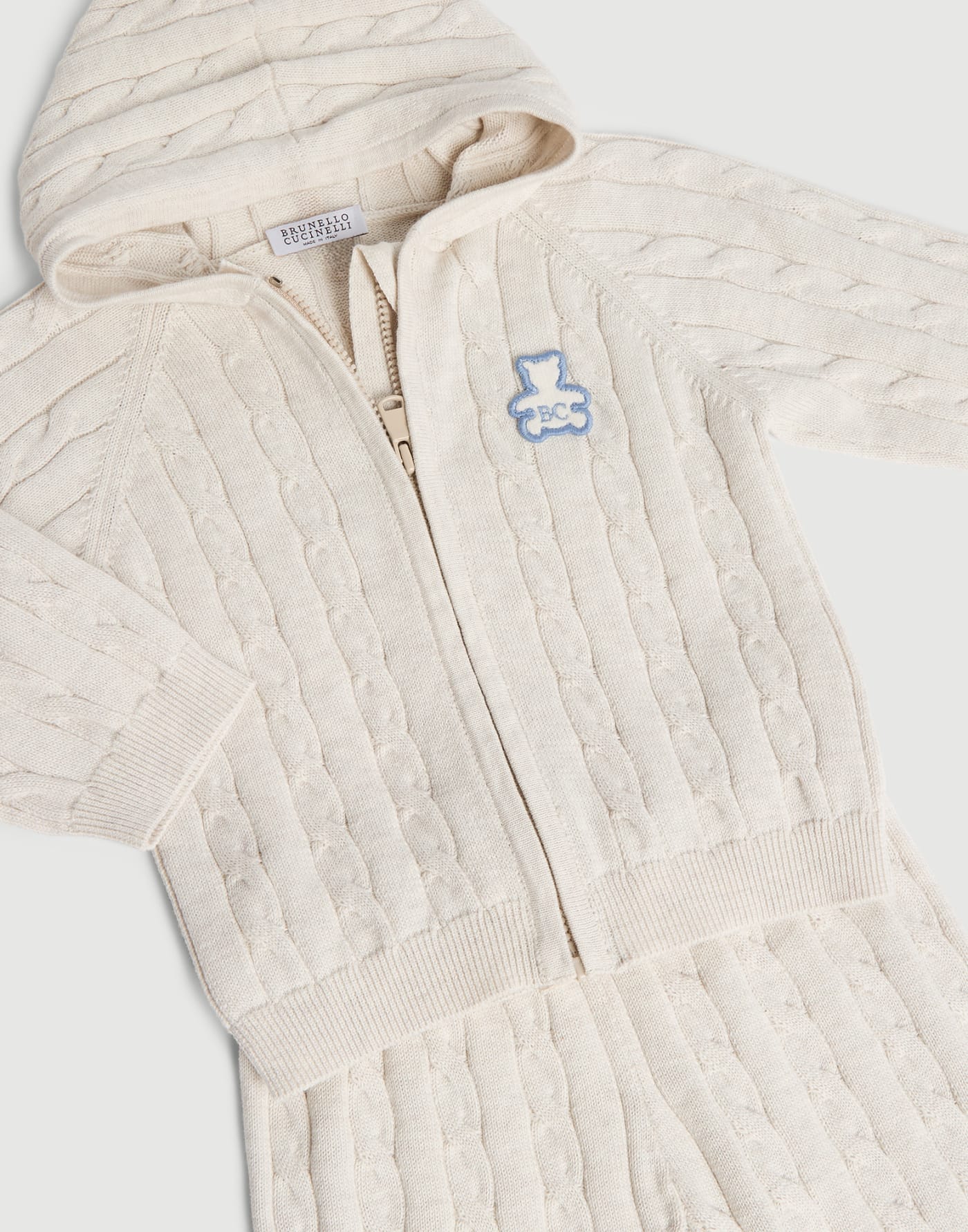 Baby Bernie cable knit coordinated set Beige / Blue Baby - Brunello Cucinelli