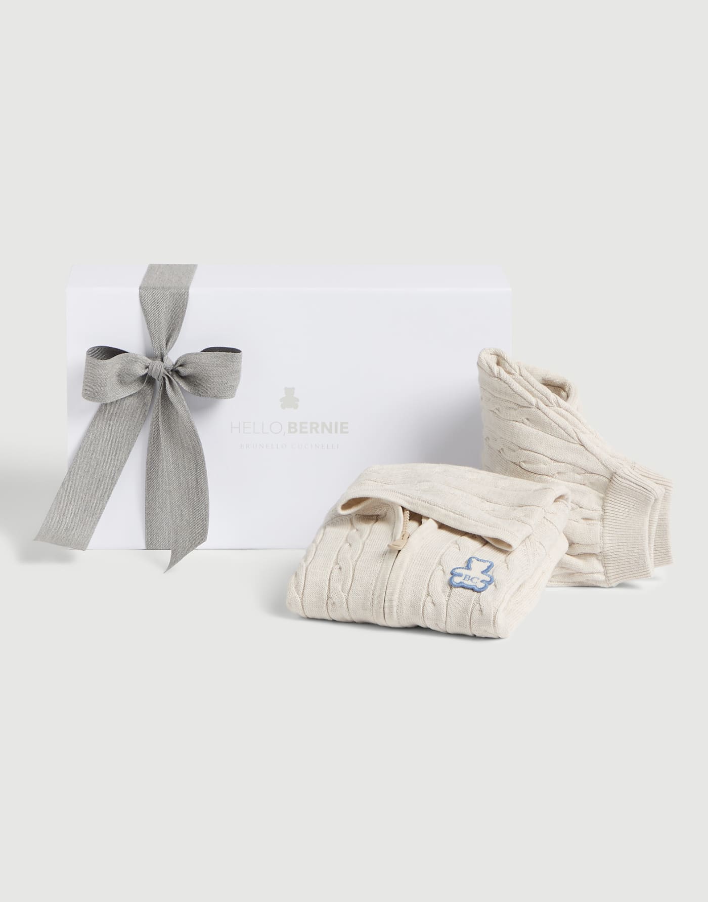 Baby Bernie cable knit coordinated set Beige / Blue Baby - Brunello Cucinelli