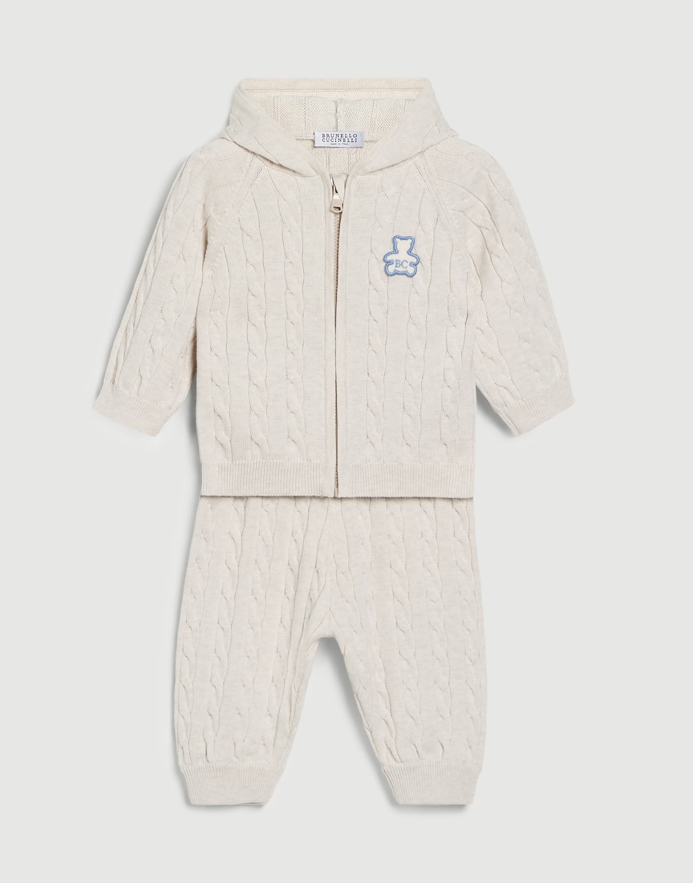 Baby Bernie cable knit coordinated set Beige / Blue Baby - Brunello Cucinelli