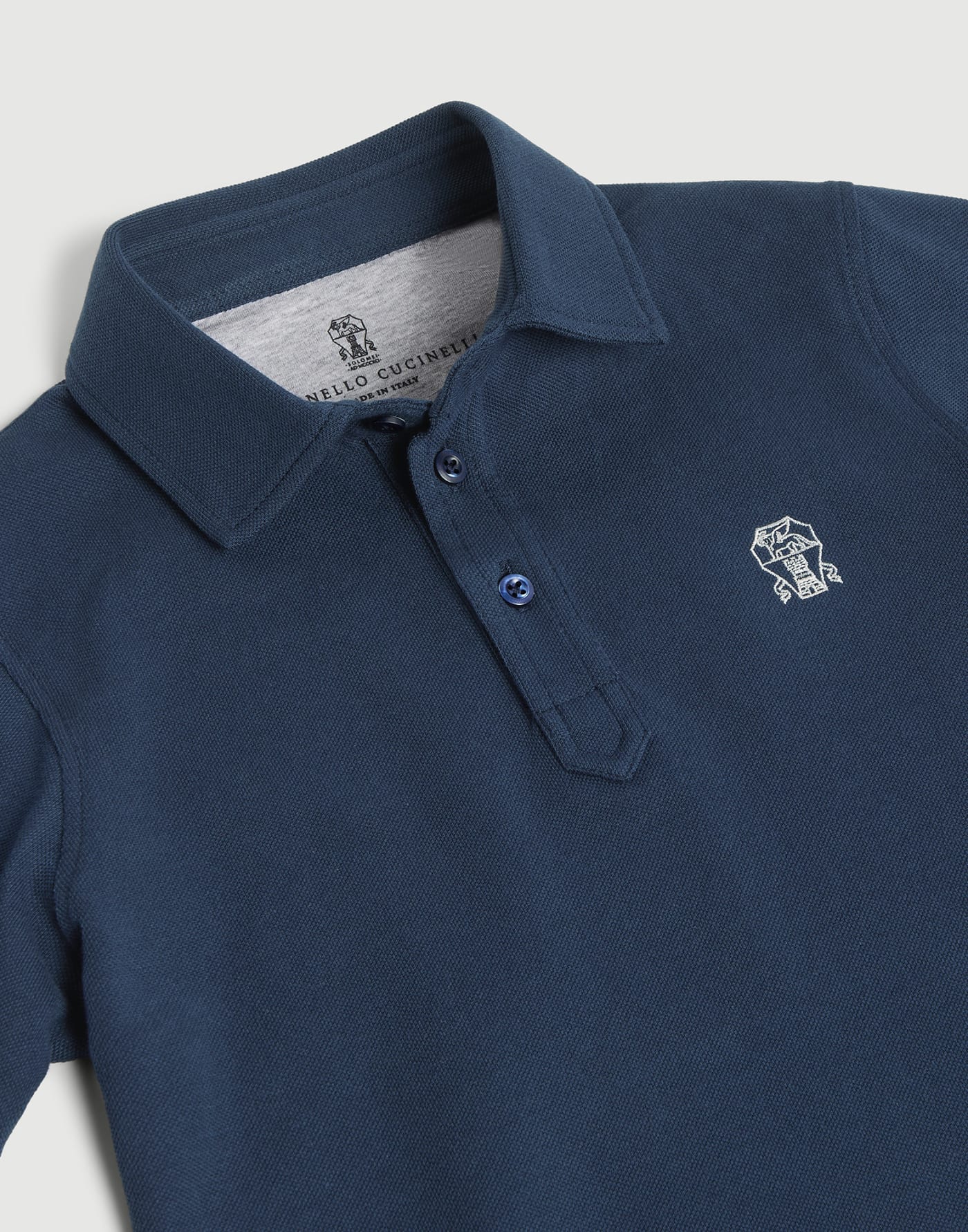 珠地面料 Polo 衫 藍色 男童 - Brunello Cucinelli