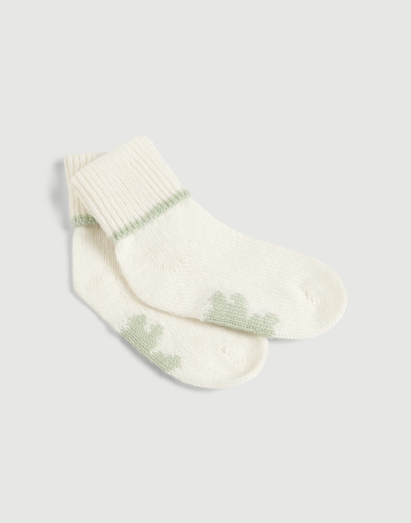 Set de gorro papalina, guantes y calcetines Baby Bernie Blanco / Verde Bebé - Brunello Cucinelli