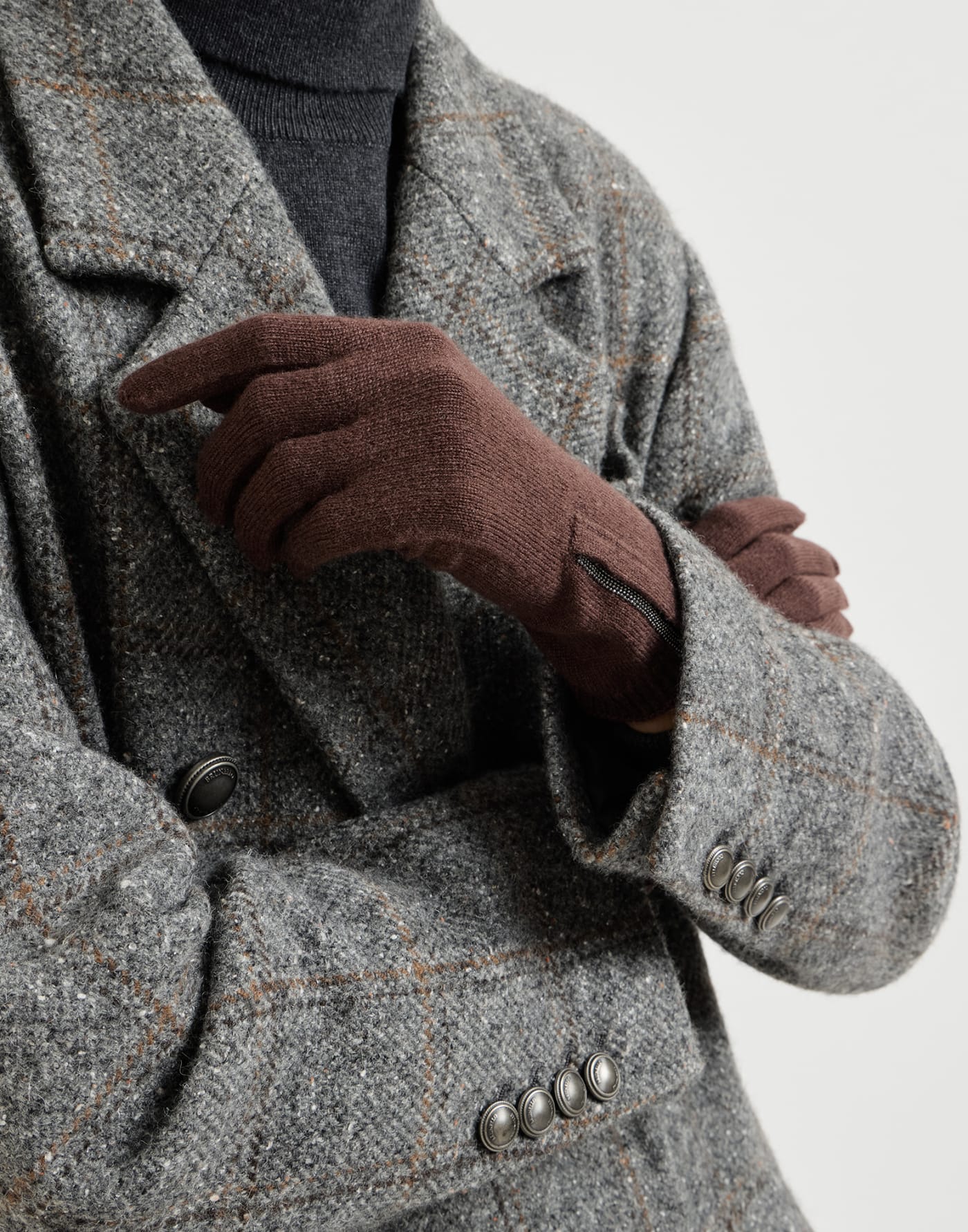 Cashmere knit gloves with monili Brown Woman - Brunello Cucinelli