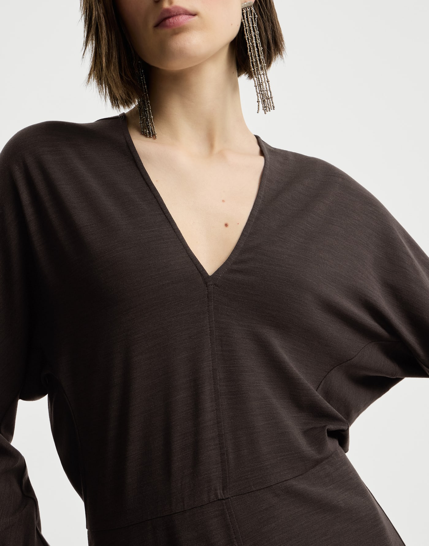 Jersey dress with monili Coffee Woman - Brunello Cucinelli