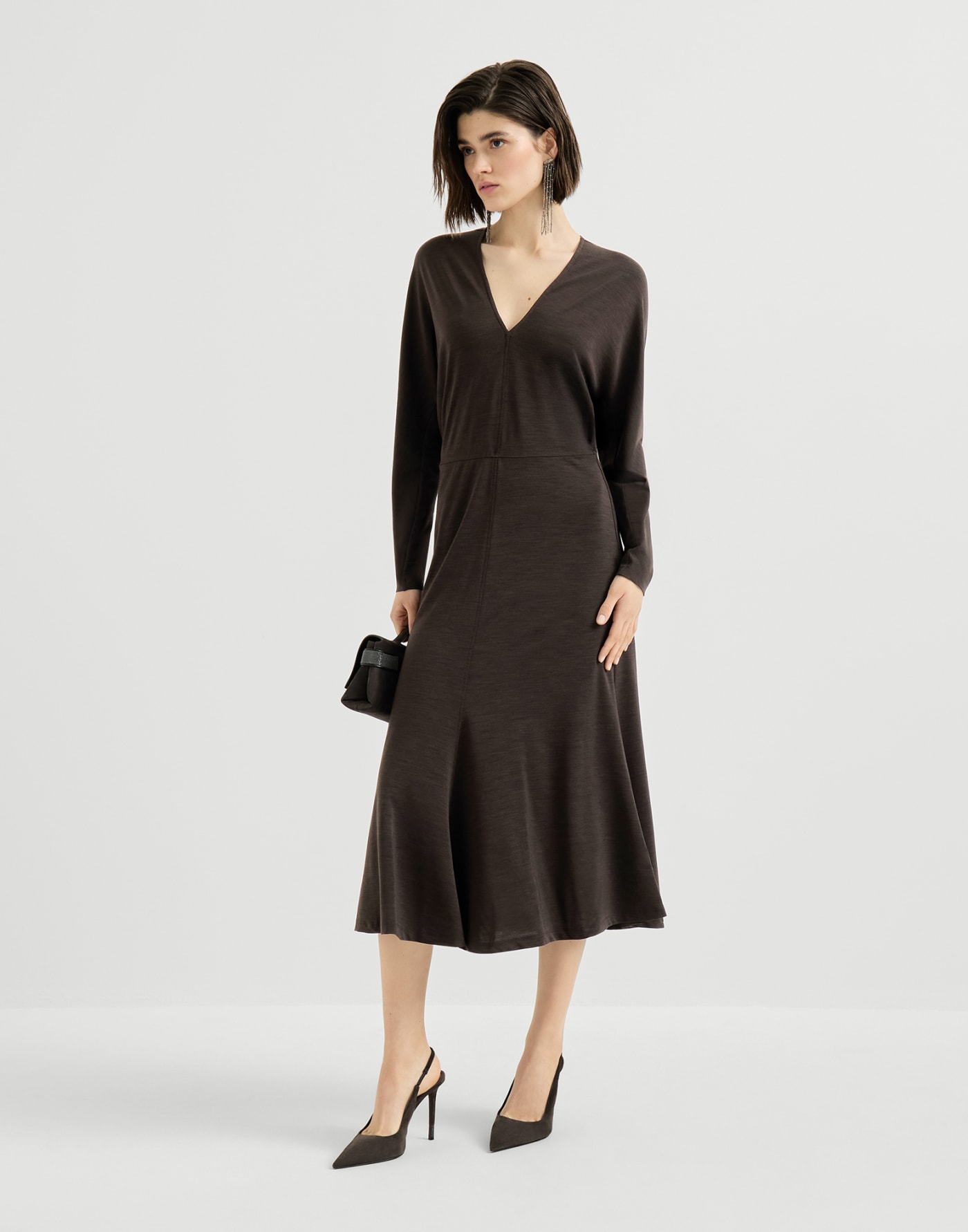 Jersey dress with monili Coffee Woman - Brunello Cucinelli