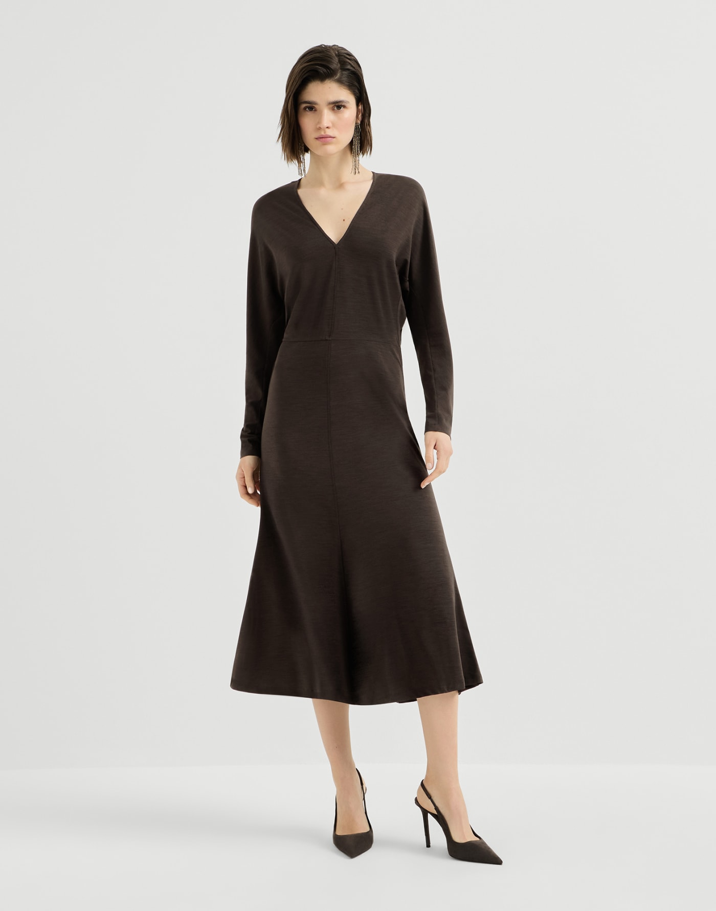 Jersey dress with monili Coffee Woman - Brunello Cucinelli